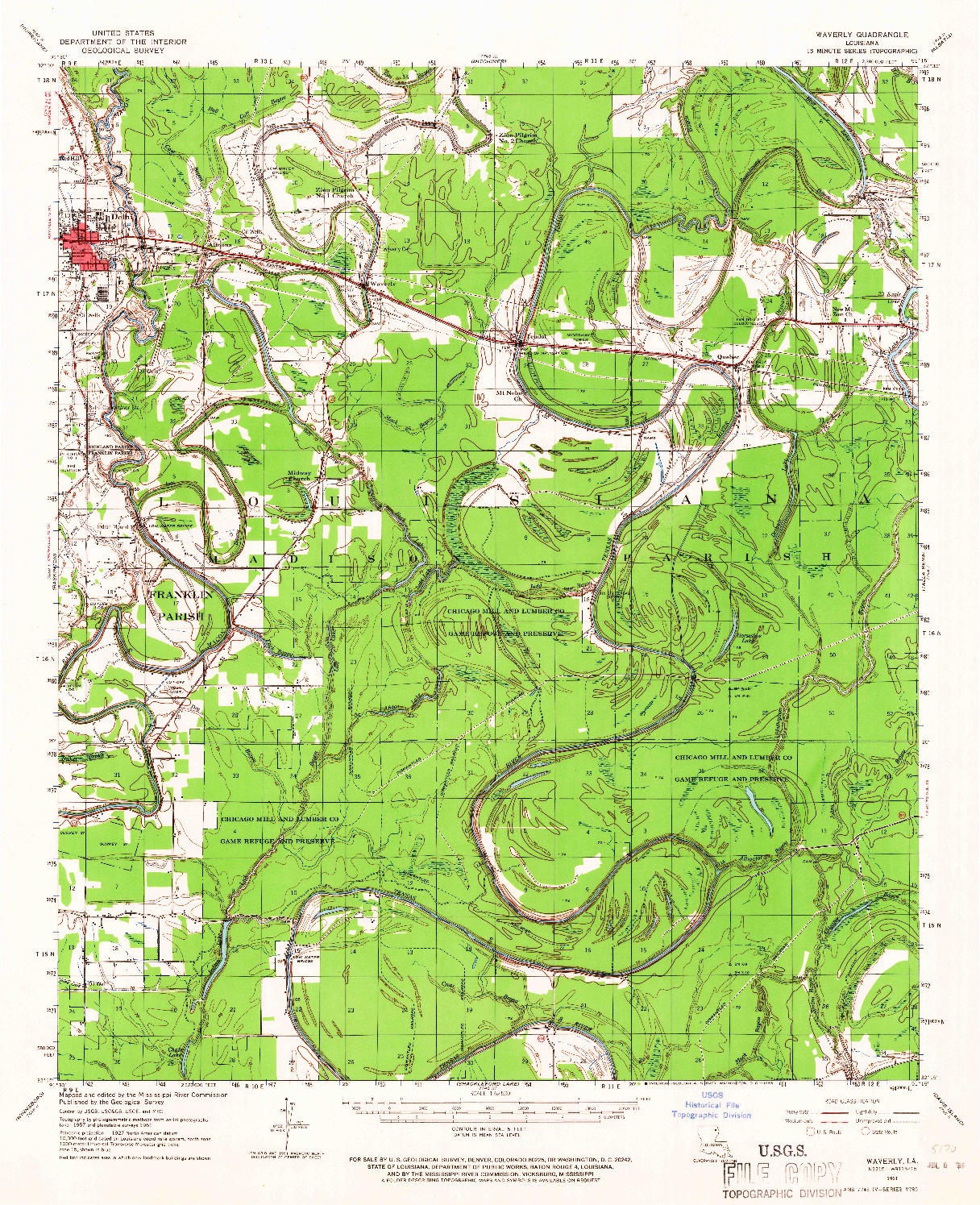 USGS 1:62500-SCALE QUADRANGLE FOR WAVERLY, LA 1961