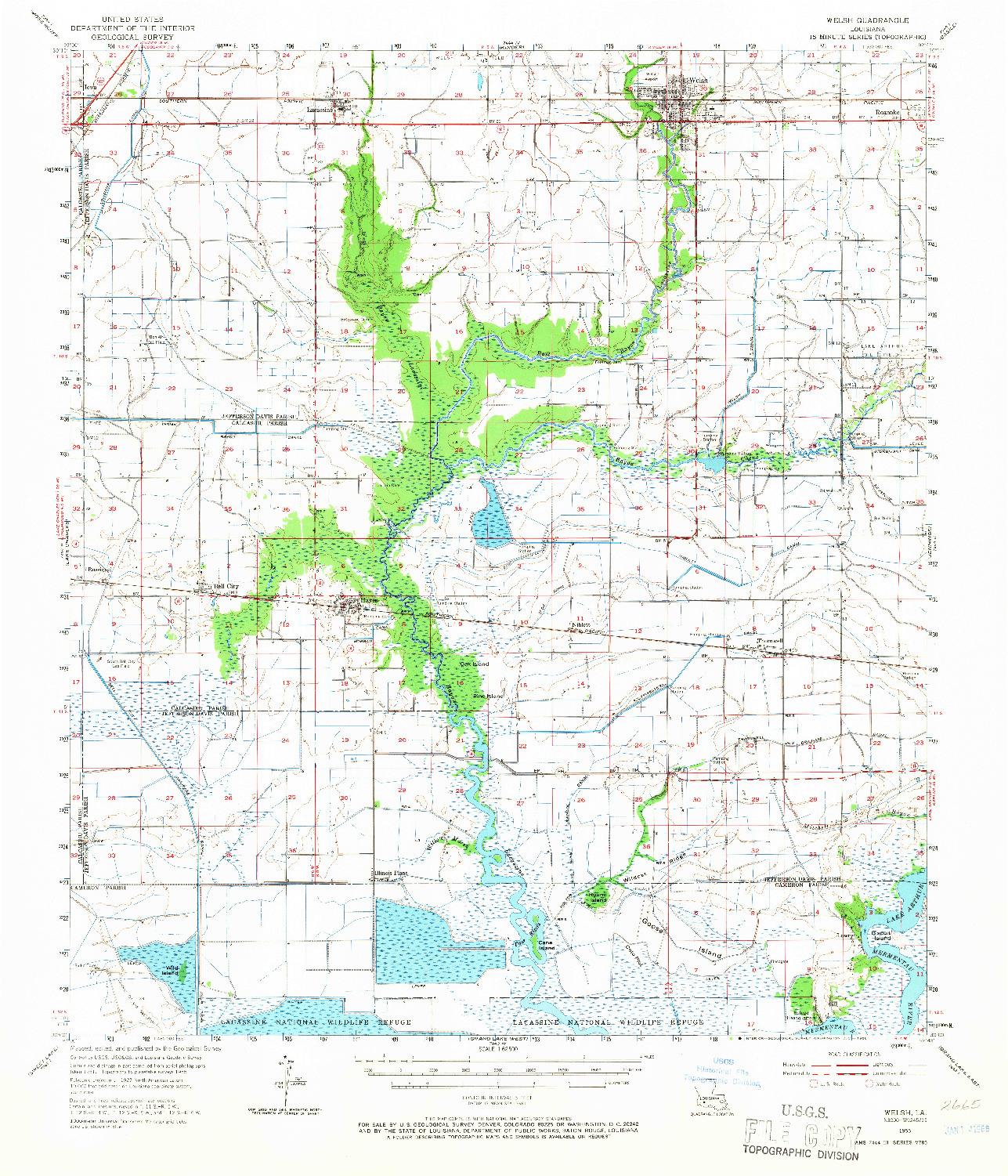 USGS 1:62500-SCALE QUADRANGLE FOR WELSH, LA 1955