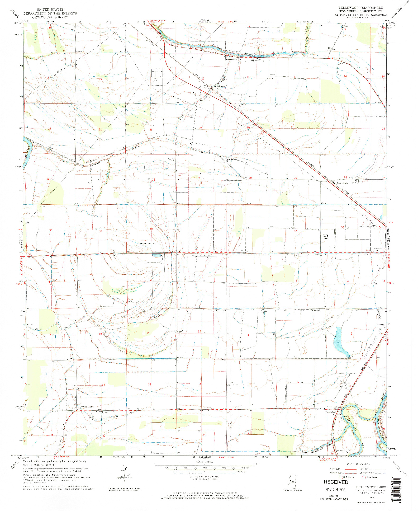 USGS 1:24000-SCALE QUADRANGLE FOR BELLEWOOD, MS 1965