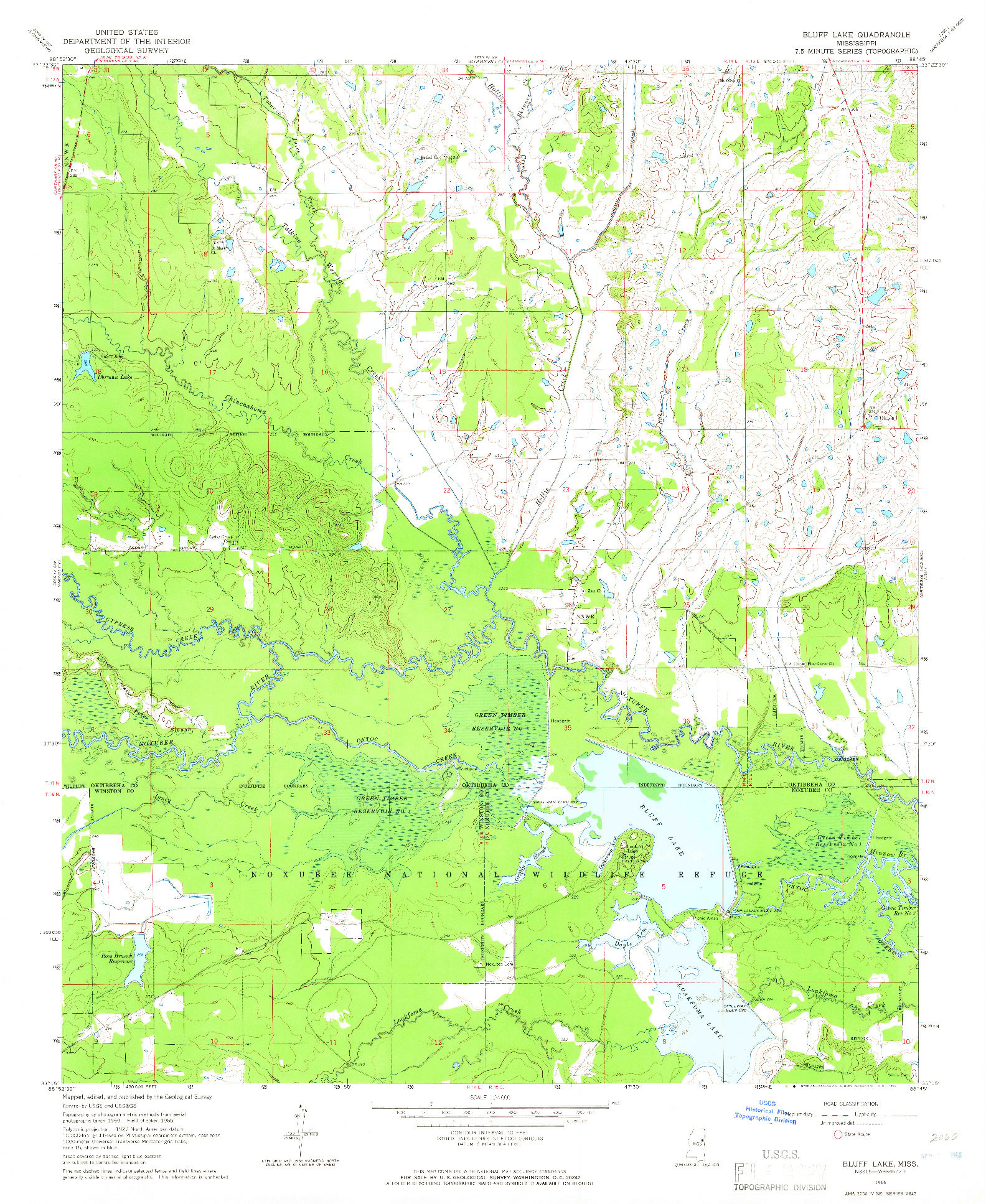 USGS 1:24000-SCALE QUADRANGLE FOR BLUFF LAKE, MS 1965