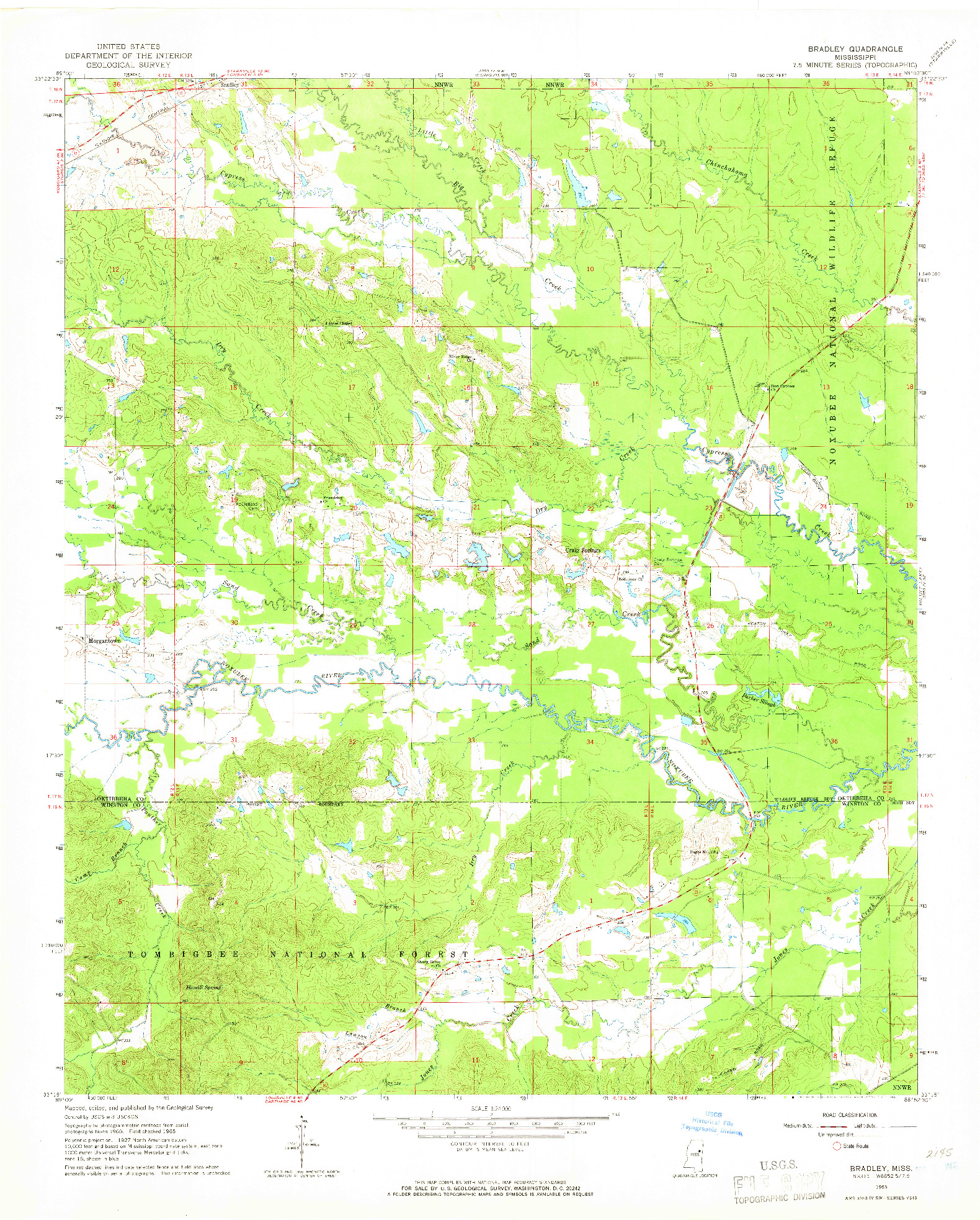 USGS 1:24000-SCALE QUADRANGLE FOR BRADLEY, MS 1965