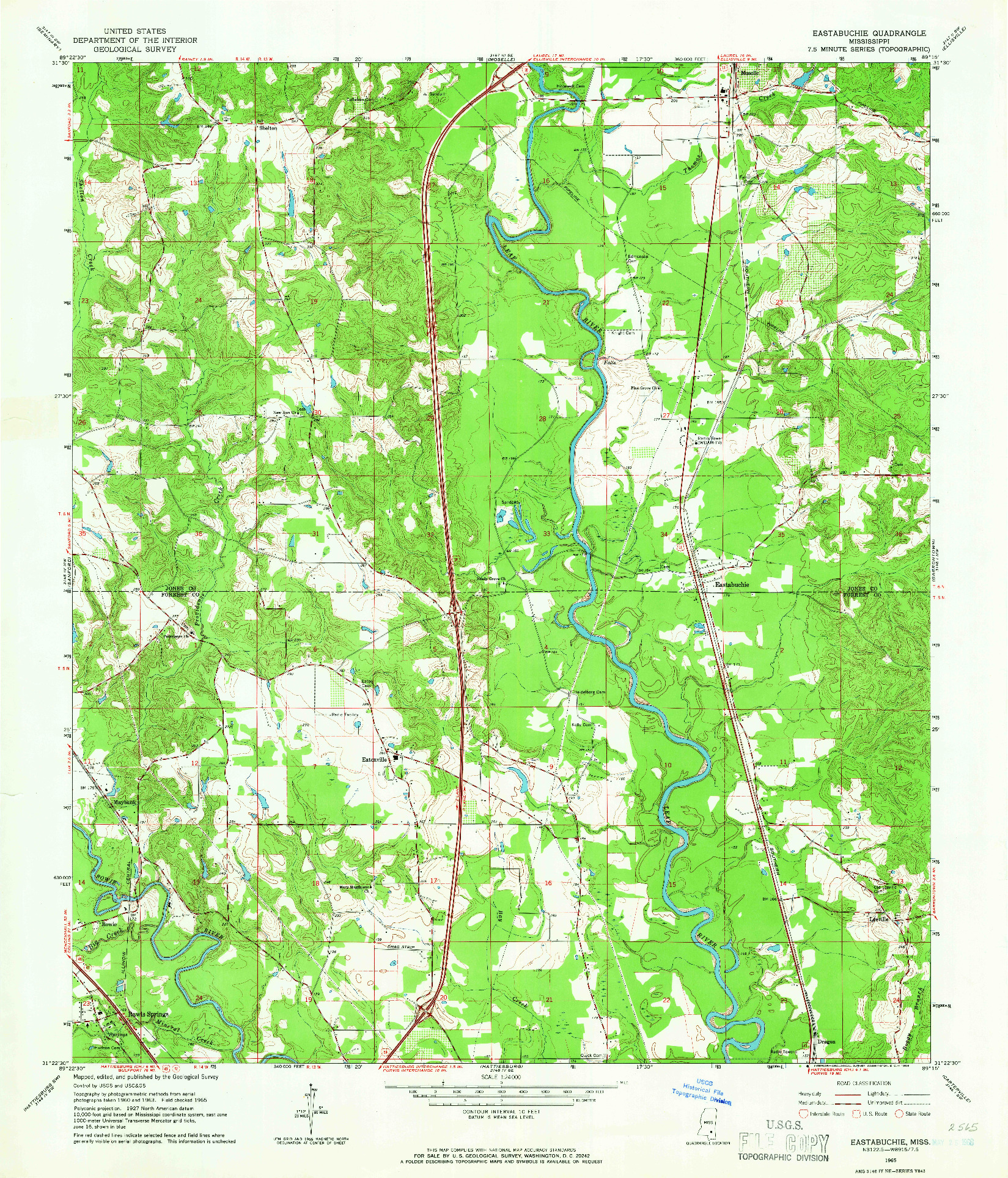 USGS 1:24000-SCALE QUADRANGLE FOR EASTABUCHIE, MS 1965