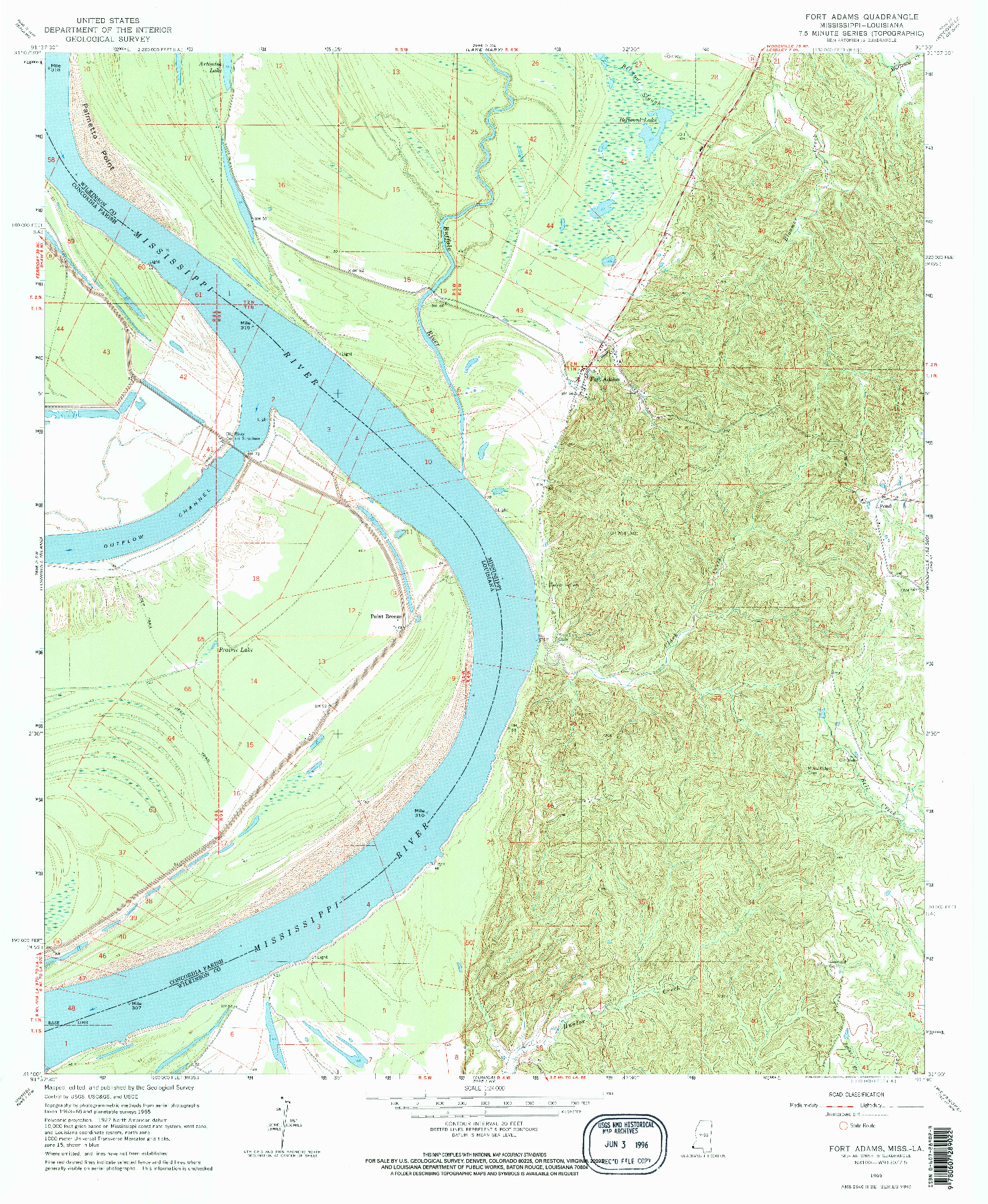 USGS 1:24000-SCALE QUADRANGLE FOR FORT ADAMS, MS 1965