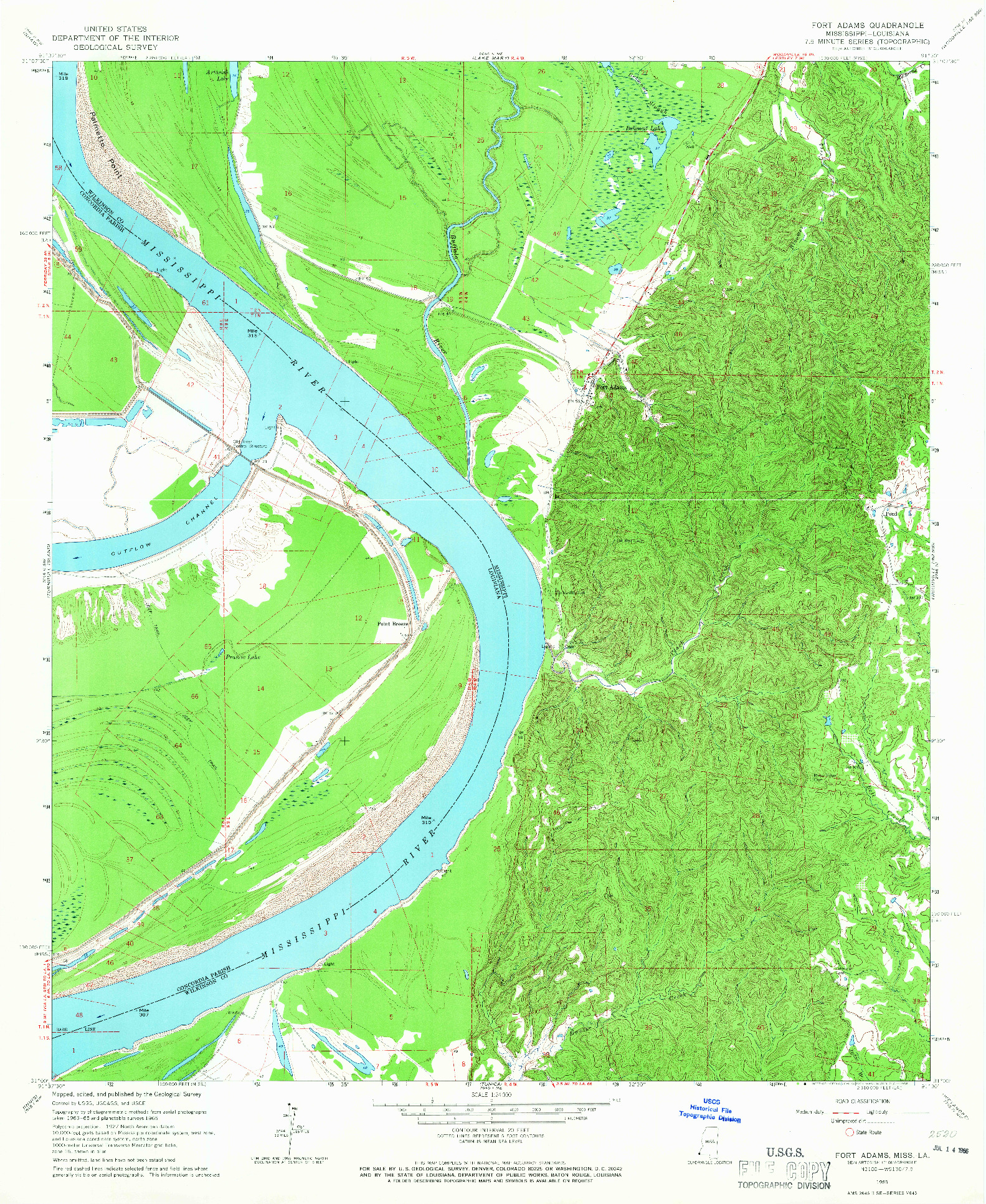 USGS 1:24000-SCALE QUADRANGLE FOR FORT ADAMS, MS 1965