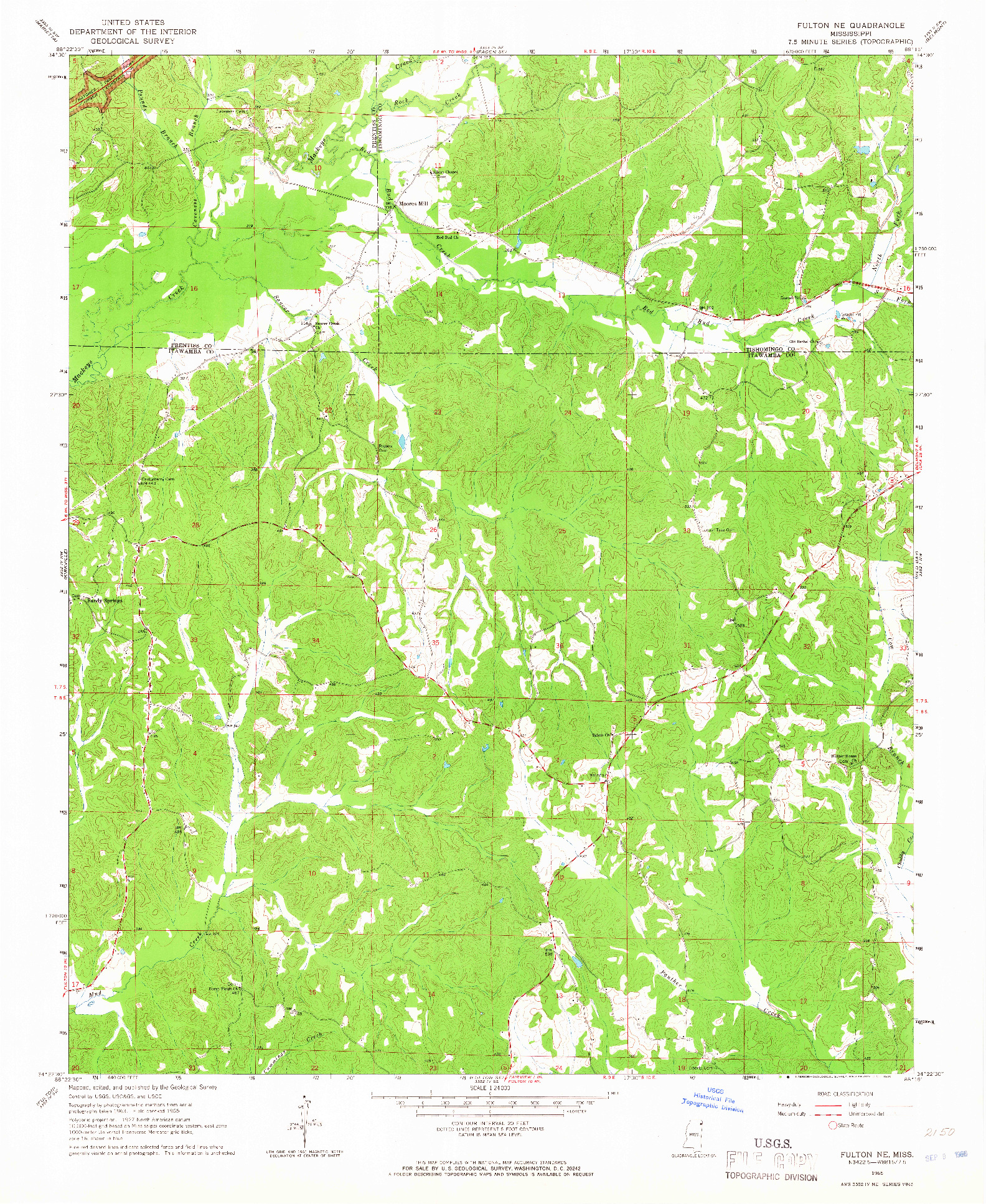 USGS 1:24000-SCALE QUADRANGLE FOR FULTON NE, MS 1965