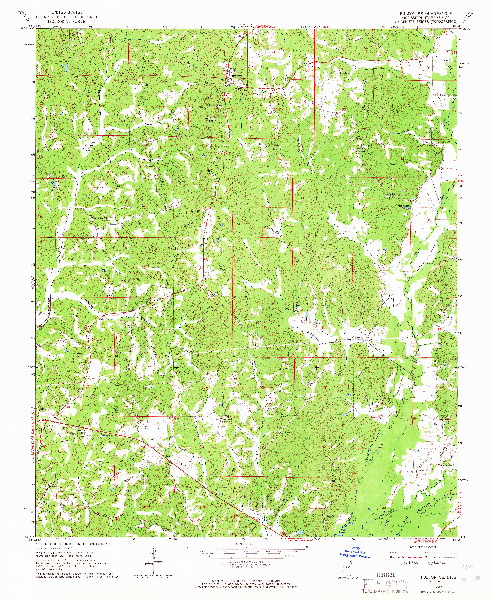 USGS 1:24000-SCALE QUADRANGLE FOR FULTON SE, MS 1965