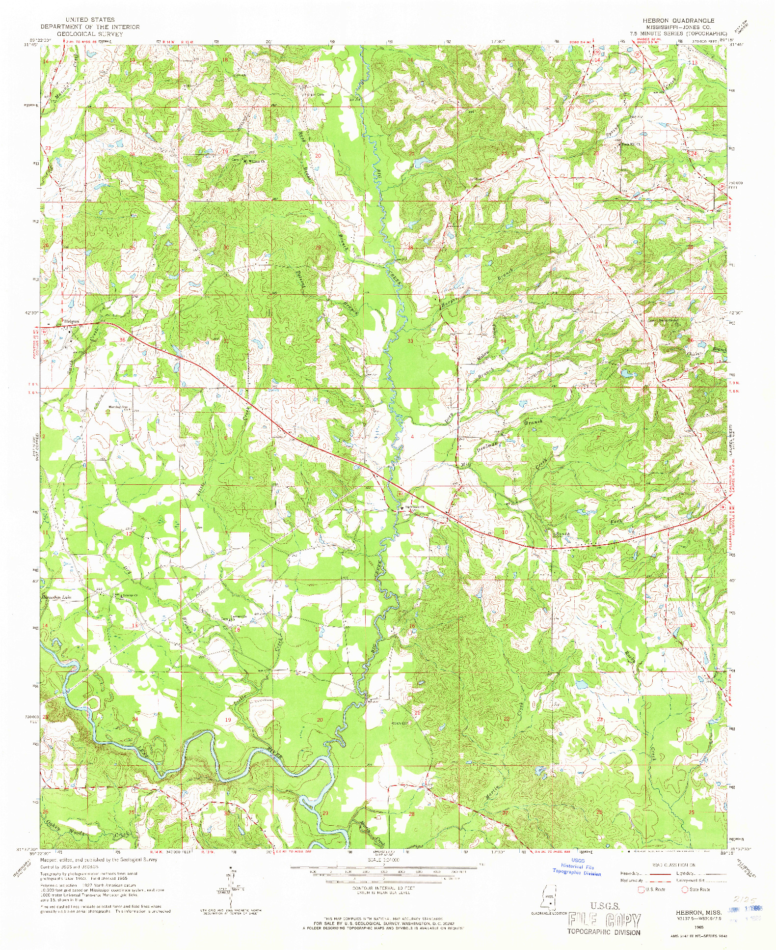 USGS 1:24000-SCALE QUADRANGLE FOR HEBRON, MS 1965