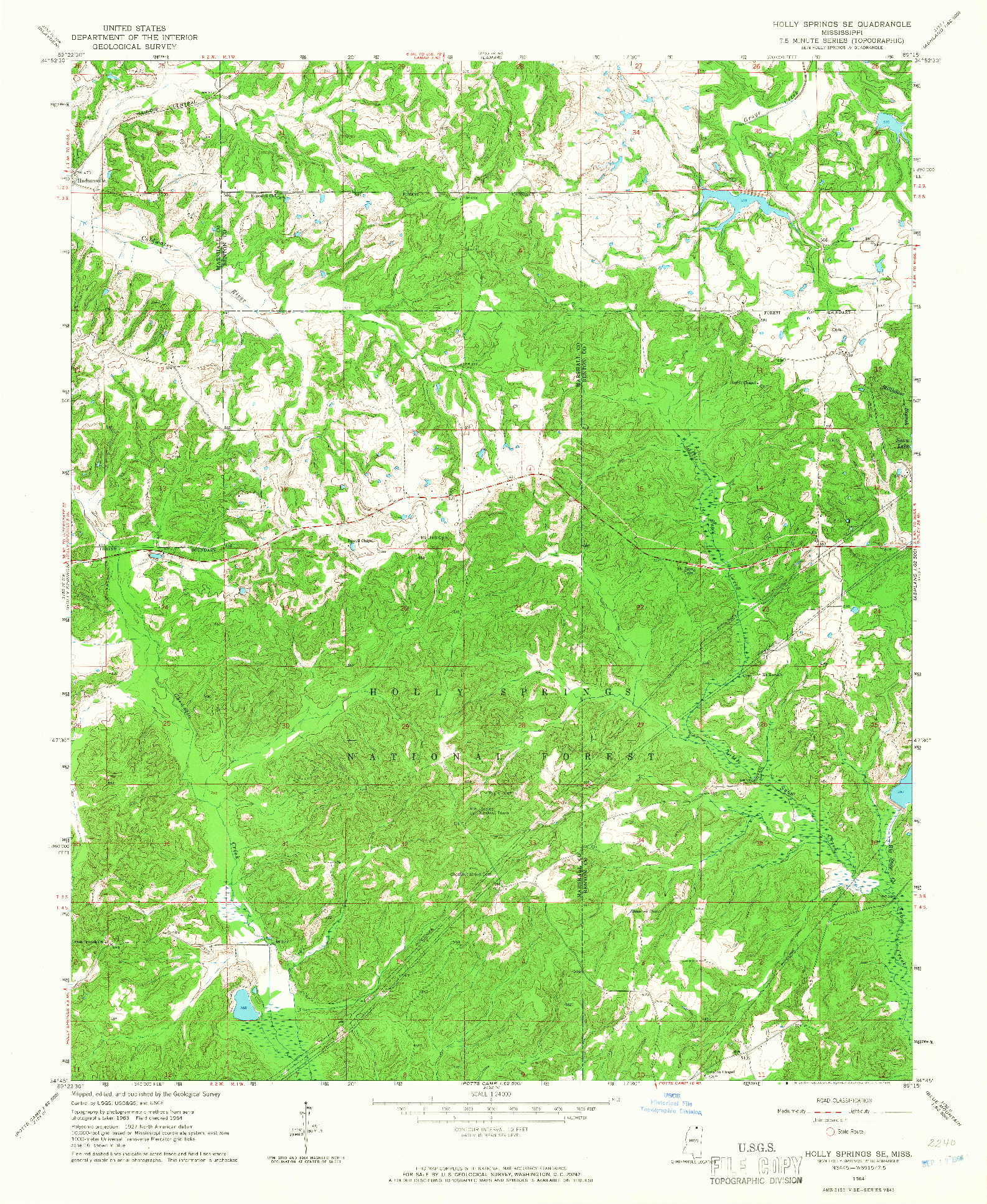 USGS 1:24000-SCALE QUADRANGLE FOR HOLLY SPRINGS SE, MS 1964