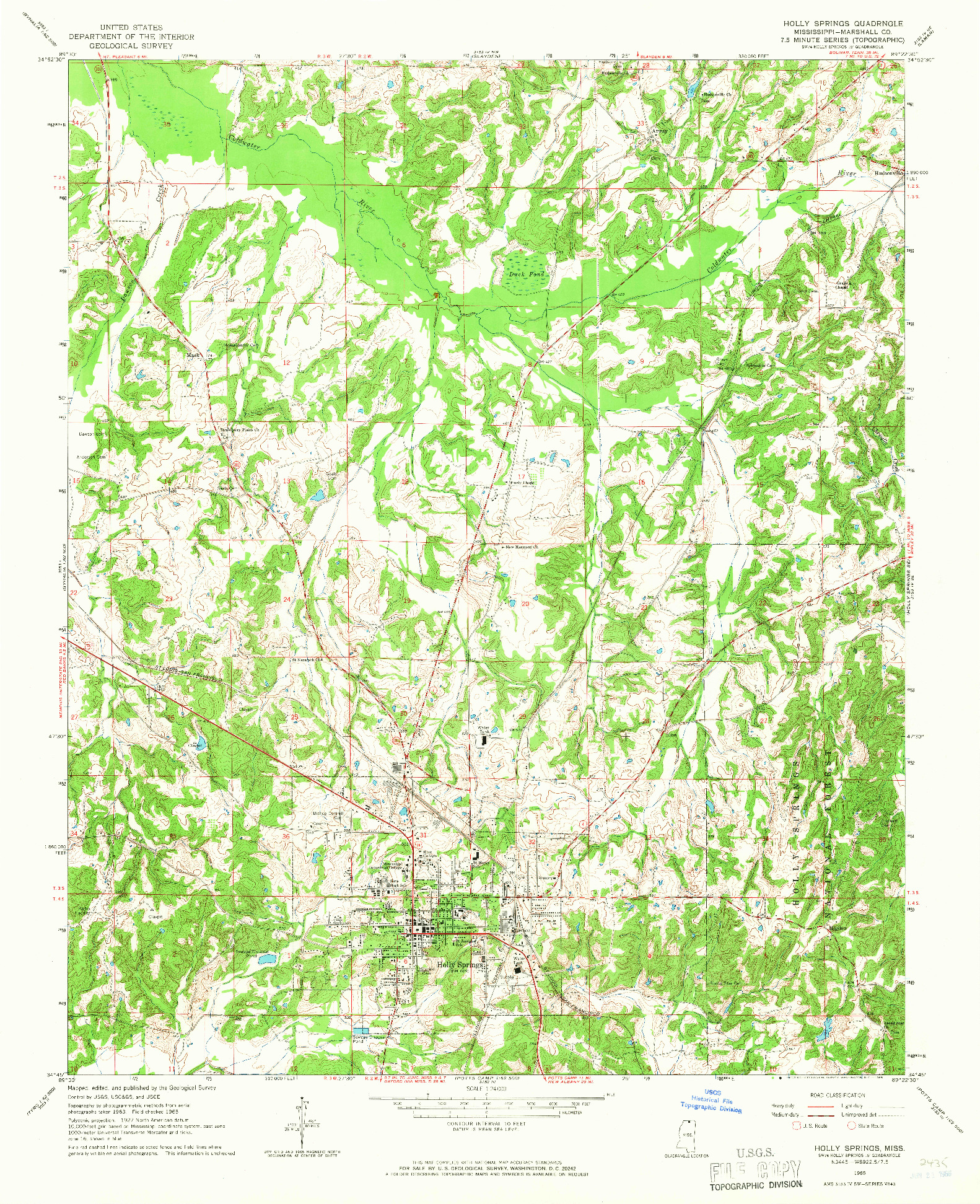 USGS 1:24000-SCALE QUADRANGLE FOR HOLLY SPRINGS, MS 1965
