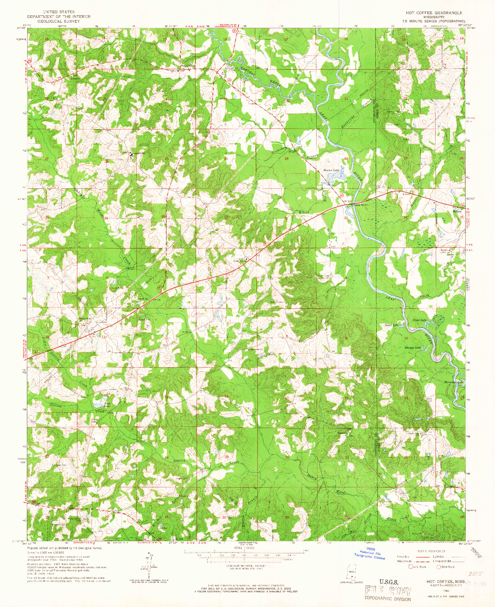 USGS 1:24000-SCALE QUADRANGLE FOR HOT COFFEE, MS 1965