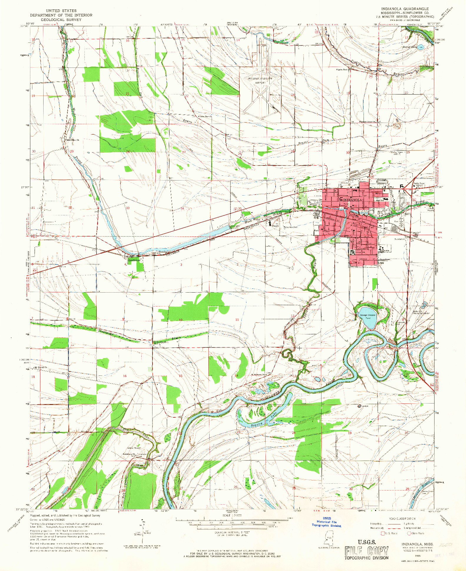 USGS 1:24000-SCALE QUADRANGLE FOR INDIANOLA, MS 1965