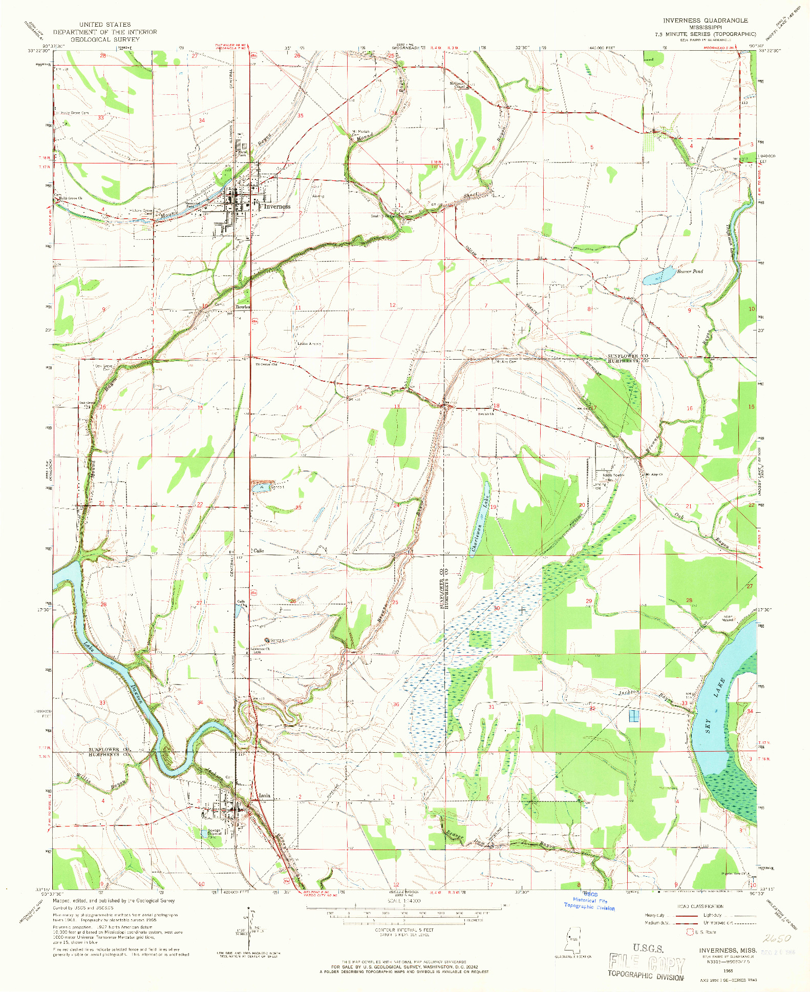 USGS 1:24000-SCALE QUADRANGLE FOR INVERNESS, MS 1965