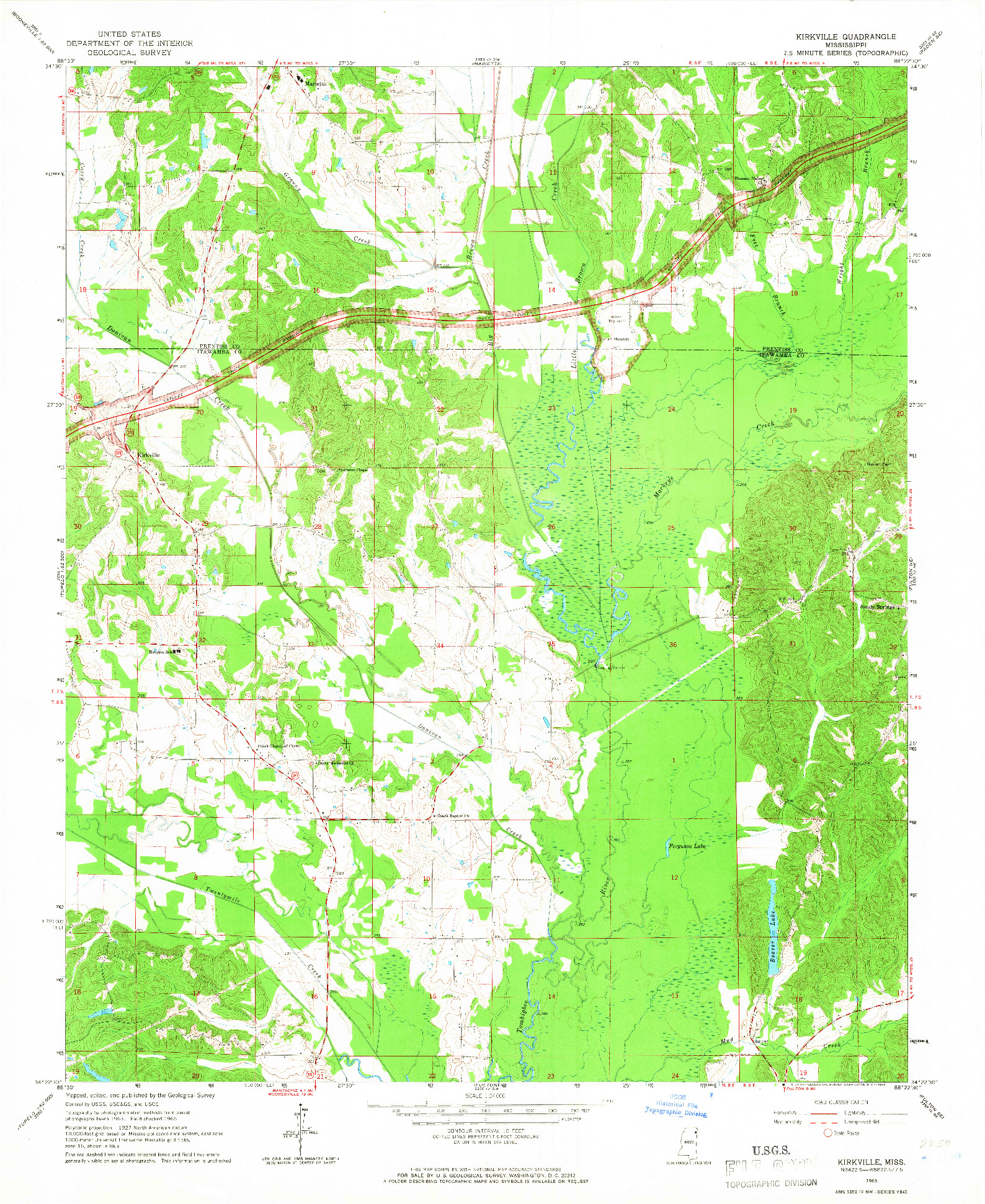 USGS 1:24000-SCALE QUADRANGLE FOR KIRKVILLE, MS 1965