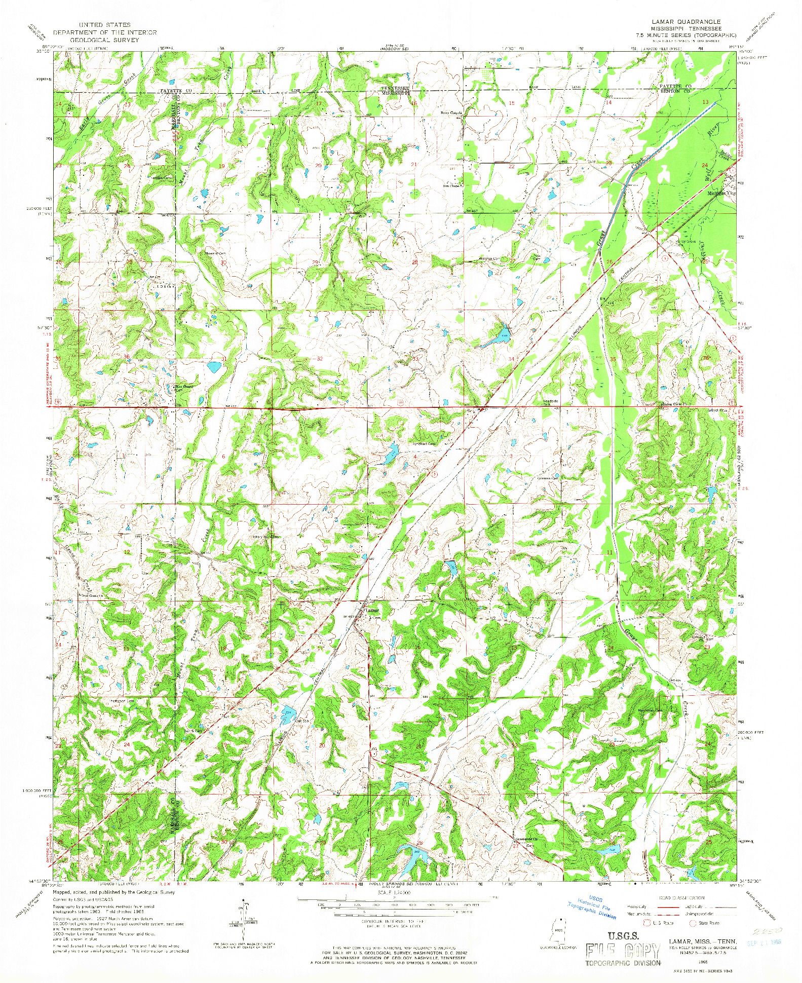 USGS 1:24000-SCALE QUADRANGLE FOR LAMAR, MS 1965