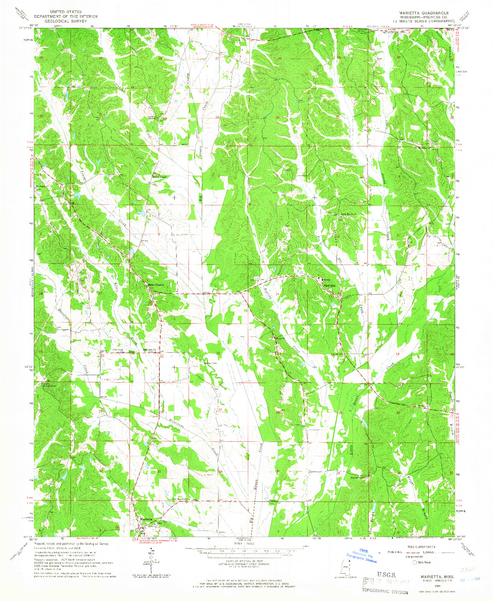 USGS 1:24000-SCALE QUADRANGLE FOR MARIETTA, MS 1965