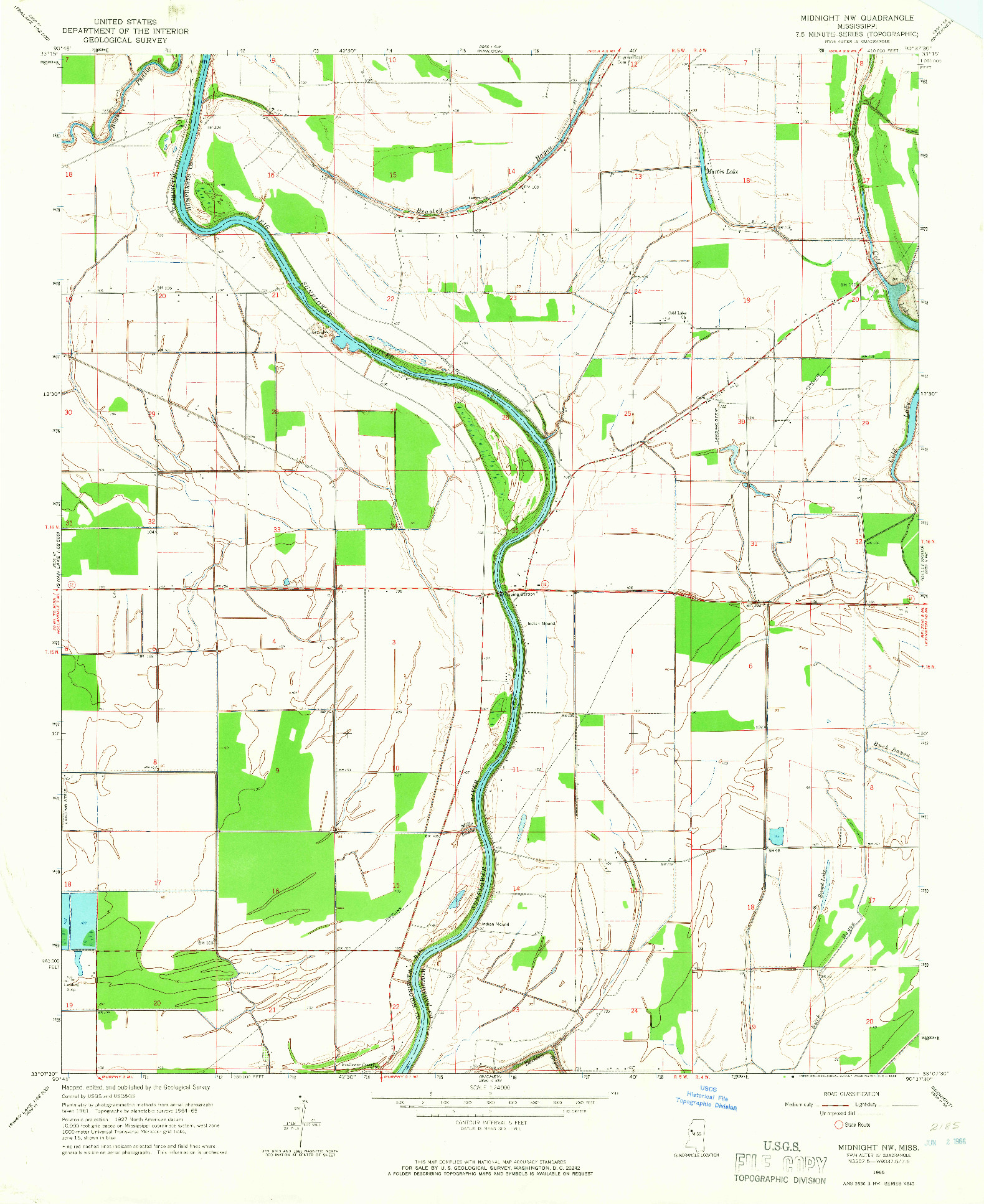 USGS 1:24000-SCALE QUADRANGLE FOR MIDNIGHT NW, MS 1965