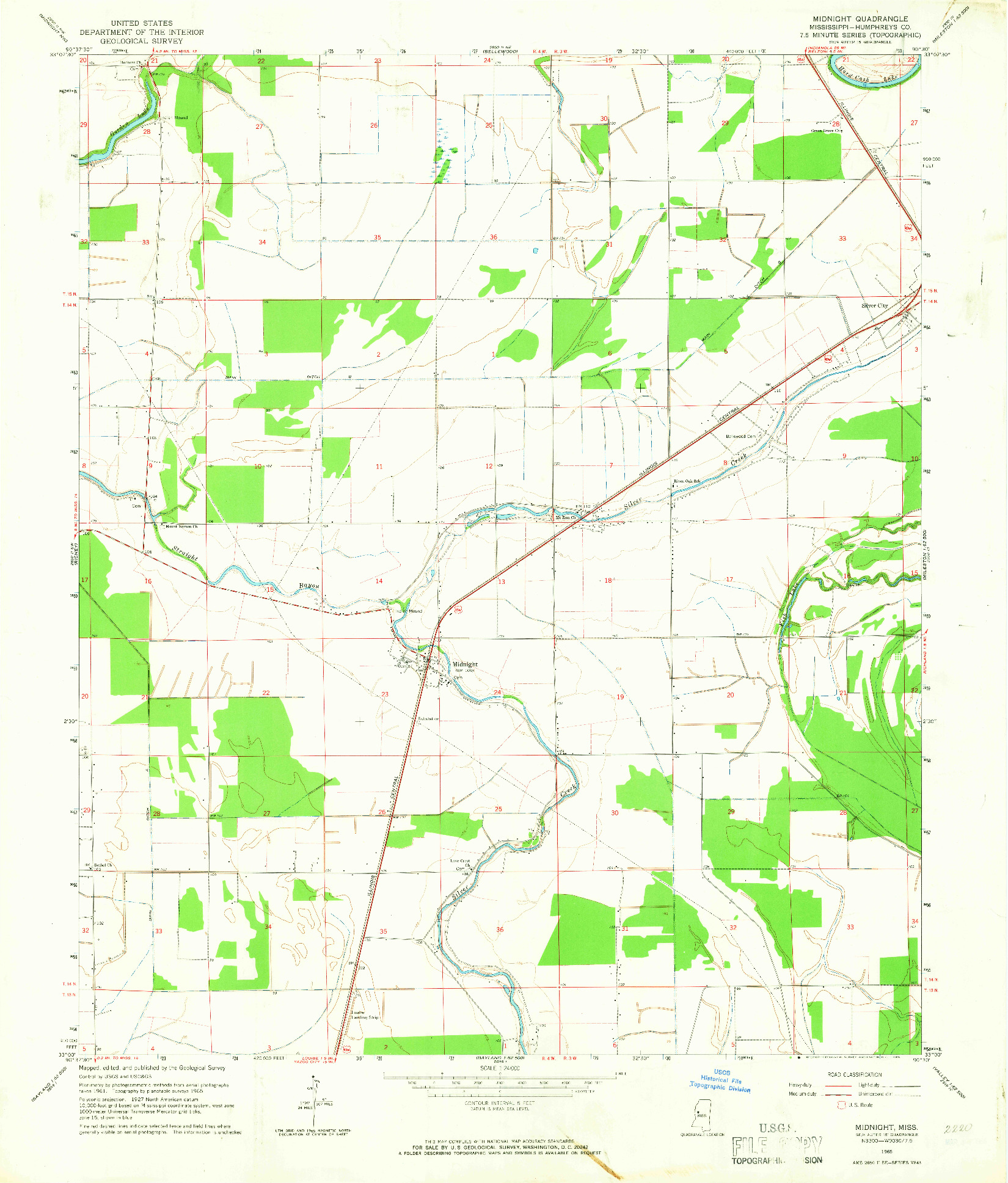 USGS 1:24000-SCALE QUADRANGLE FOR MIDNIGHT, MS 1965