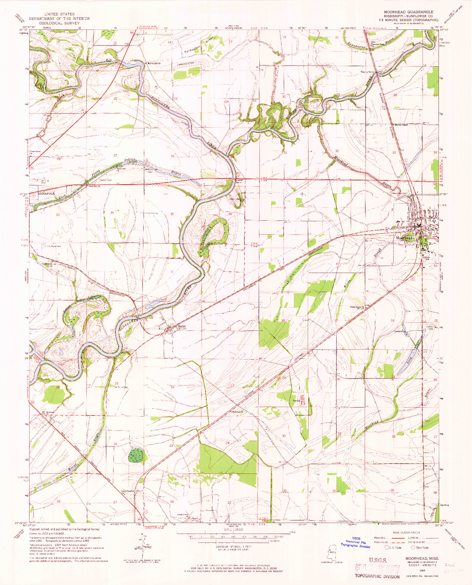 USGS 1:24000-SCALE QUADRANGLE FOR MOOREVILLE, MS 1965