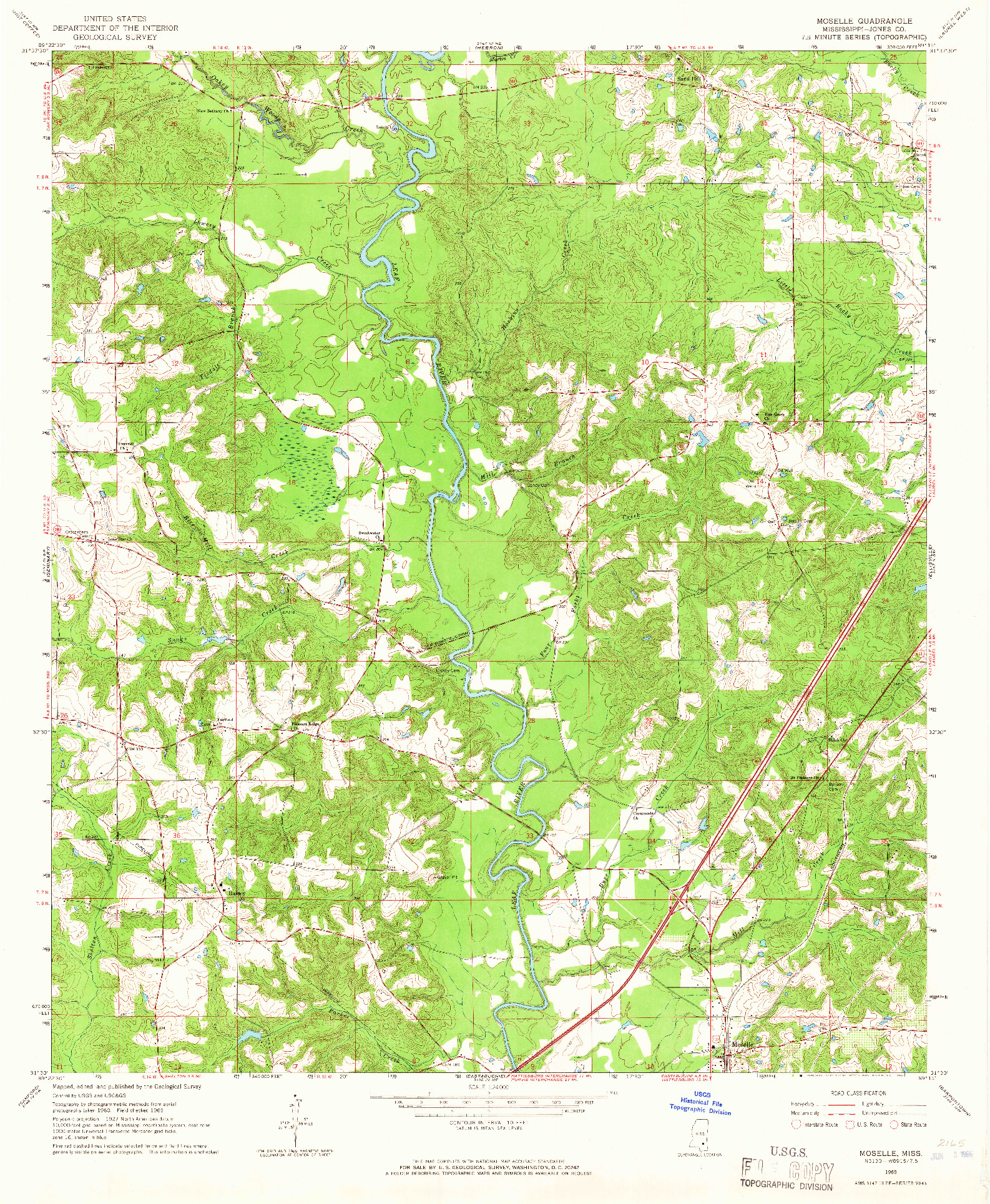 USGS 1:24000-SCALE QUADRANGLE FOR MOSELLE, MS 1965