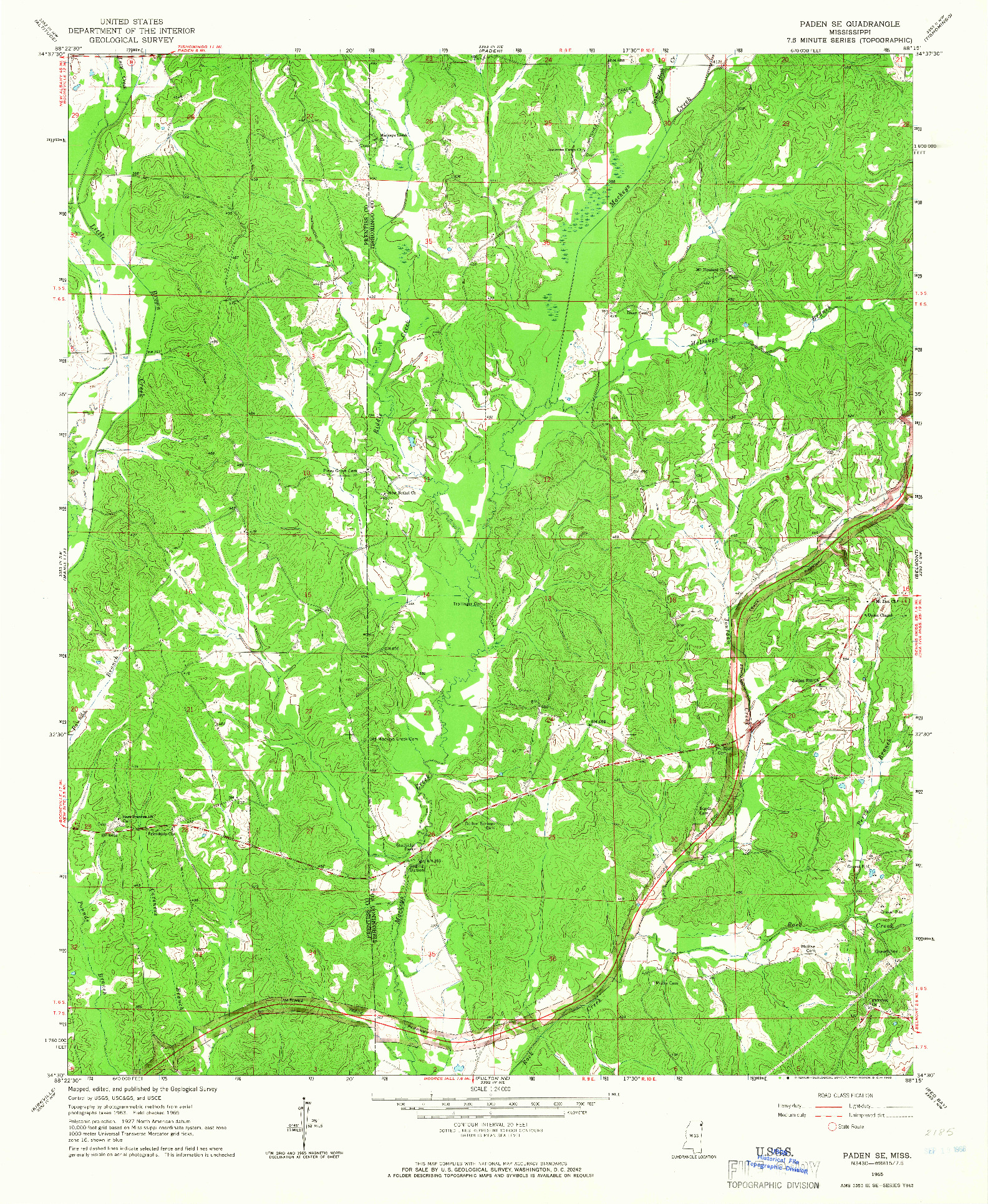 USGS 1:24000-SCALE QUADRANGLE FOR PADEN SE, MS 1965