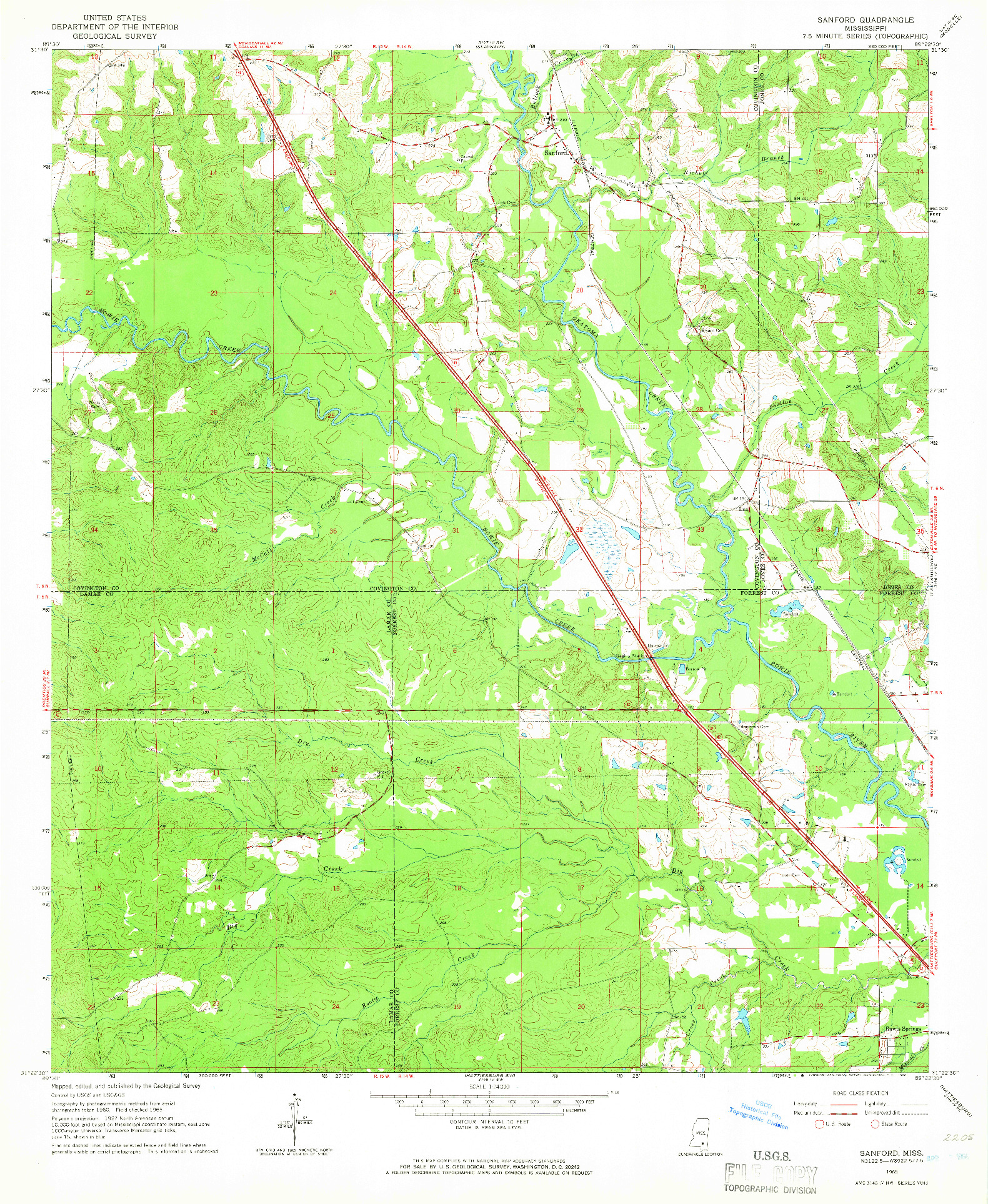 USGS 1:24000-SCALE QUADRANGLE FOR SANFORD, MS 1965