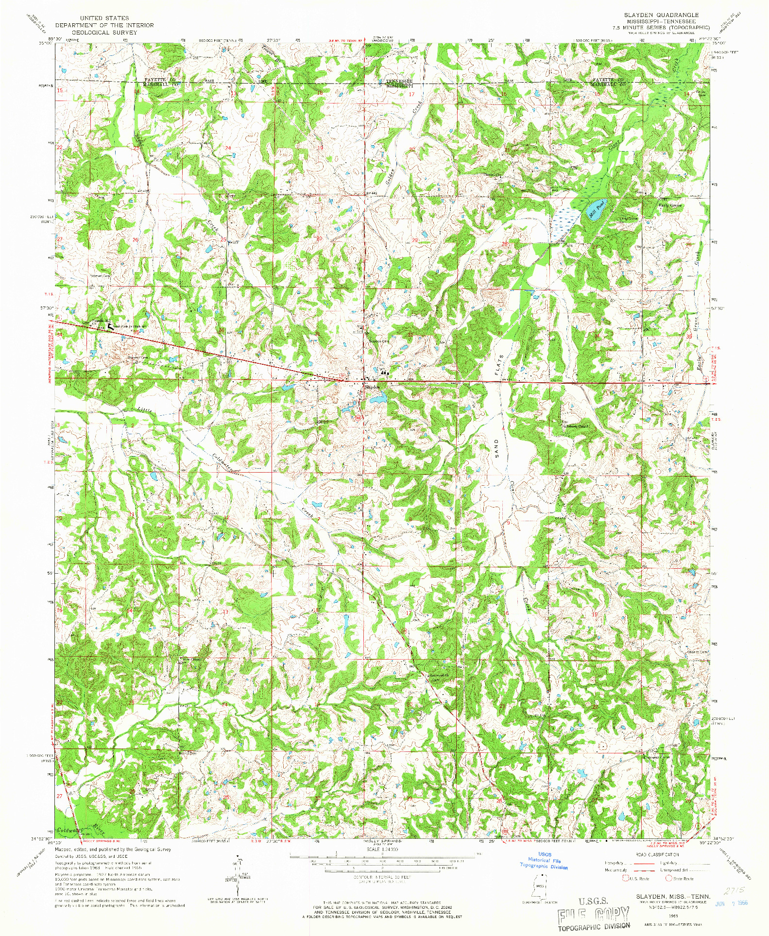 USGS 1:24000-SCALE QUADRANGLE FOR SLAYDEN, MS 1965