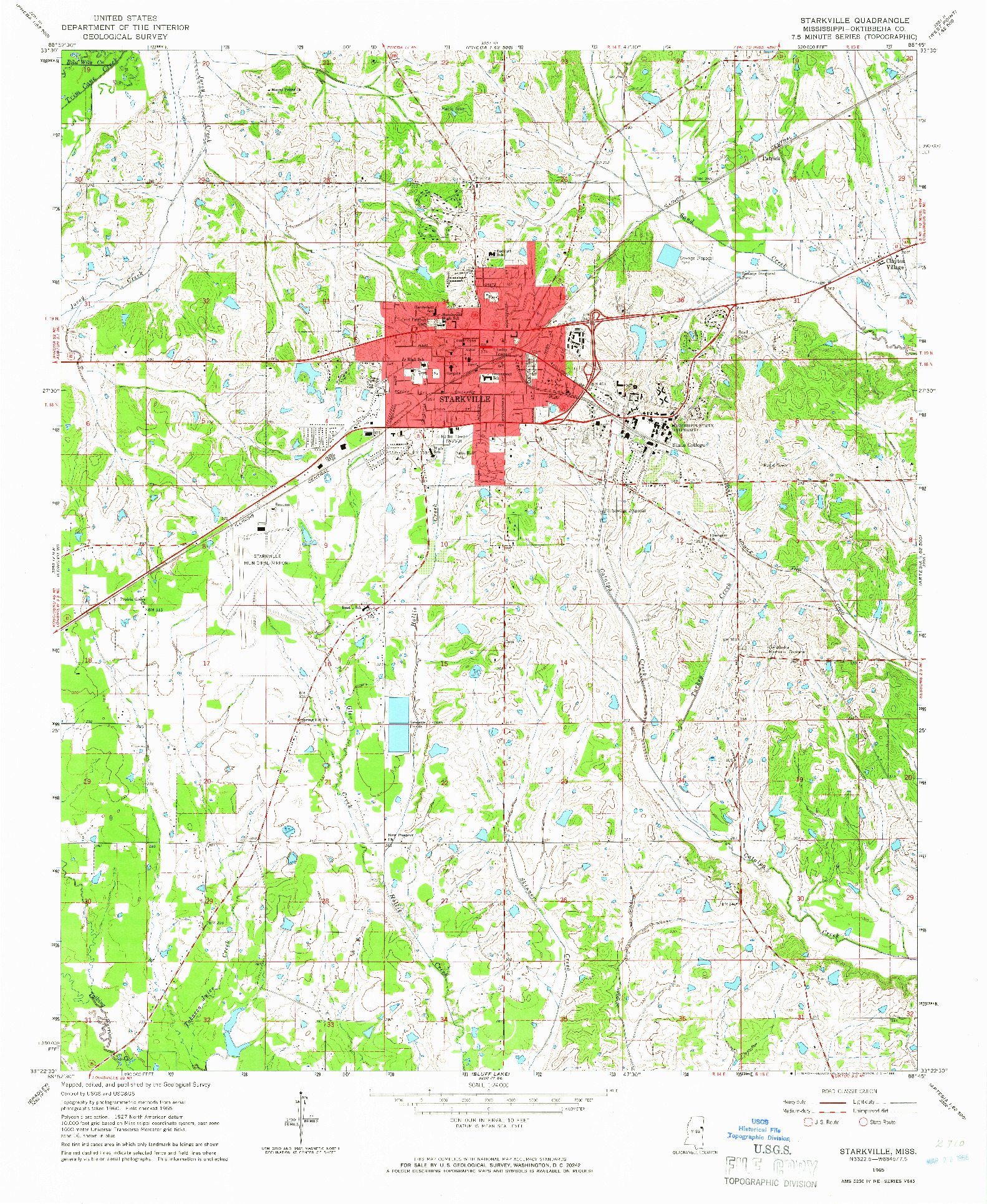 USGS 1:24000-SCALE QUADRANGLE FOR STARKVILLE, MS 1965