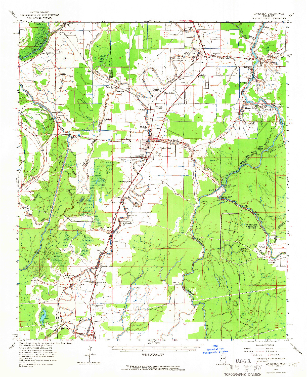 USGS 1:62500-SCALE QUADRANGLE FOR LORENZEN, MS 1964