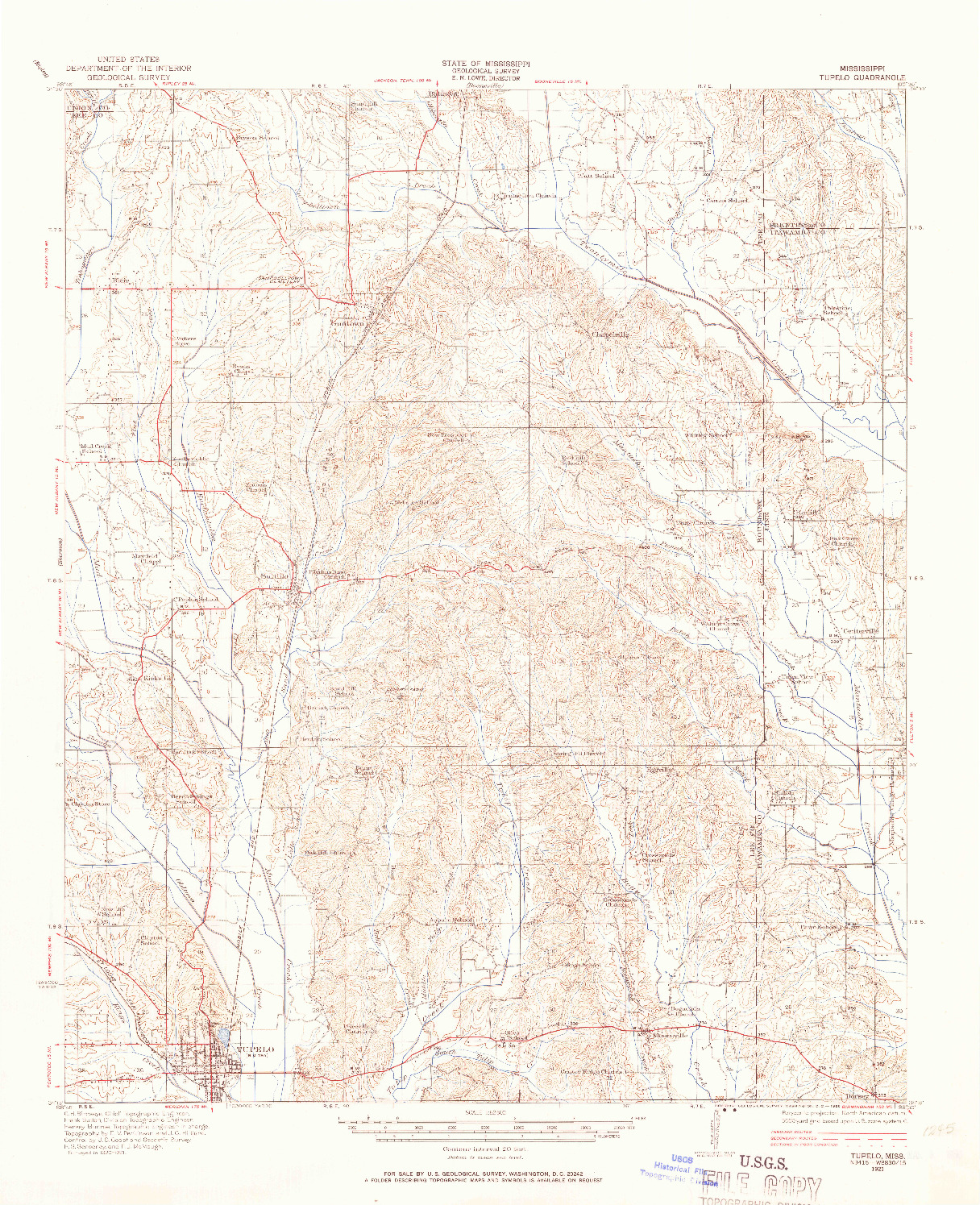USGS 1:62500-SCALE QUADRANGLE FOR TUPELO, MS 1921