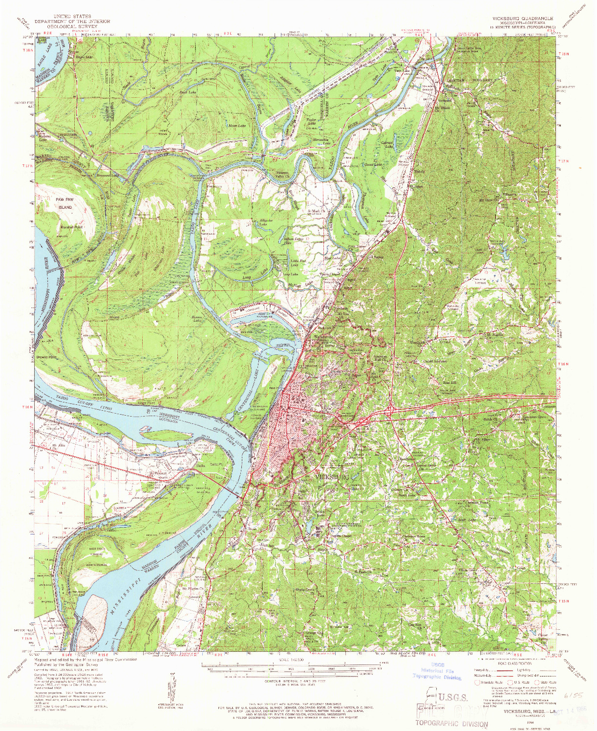 USGS 1:62500-SCALE QUADRANGLE FOR VICKSBURG, MS 1964