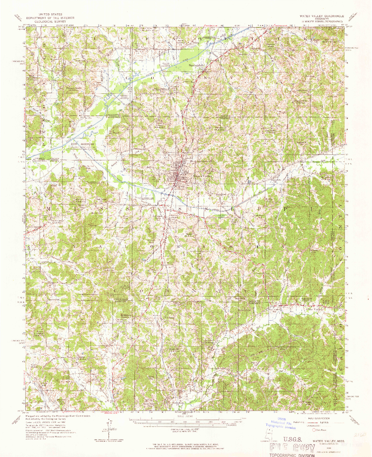 USGS 1:62500-SCALE QUADRANGLE FOR WATER VALLEY, MS 1954