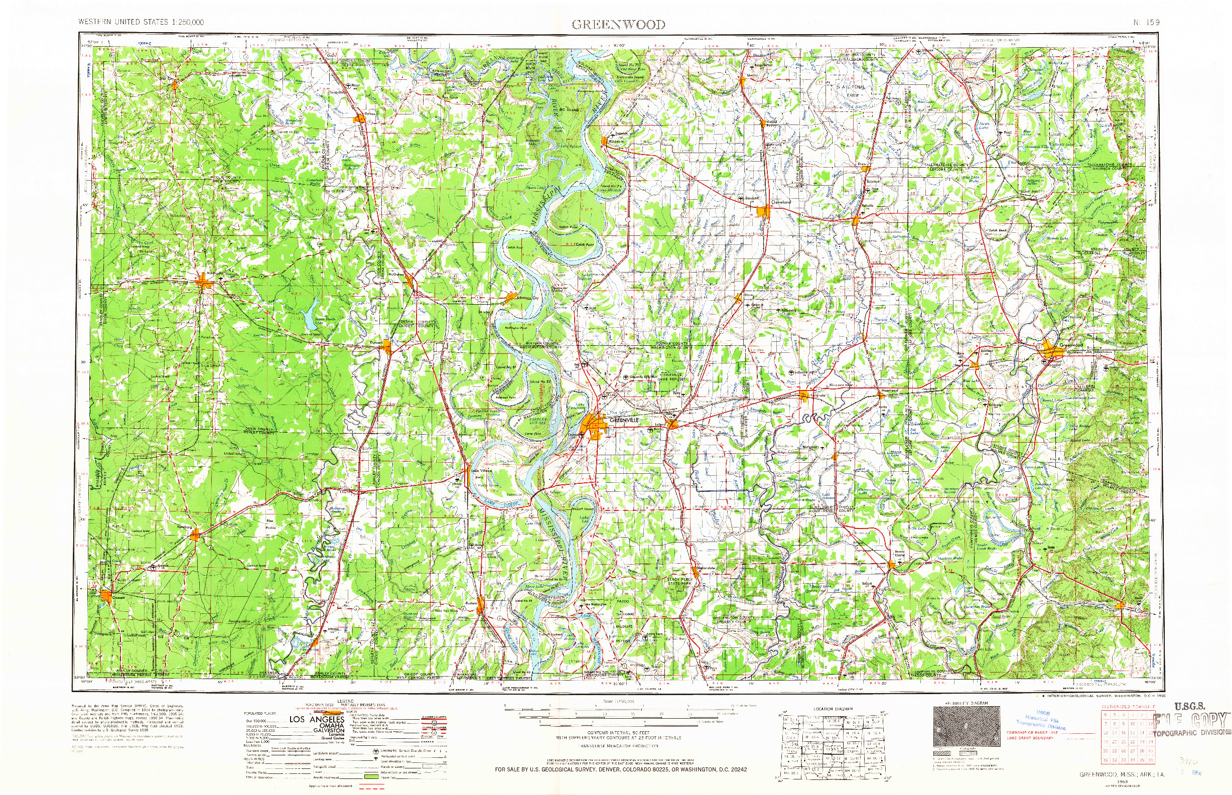 USGS 1:250000-SCALE QUADRANGLE FOR GREENWOOD, MS 1953