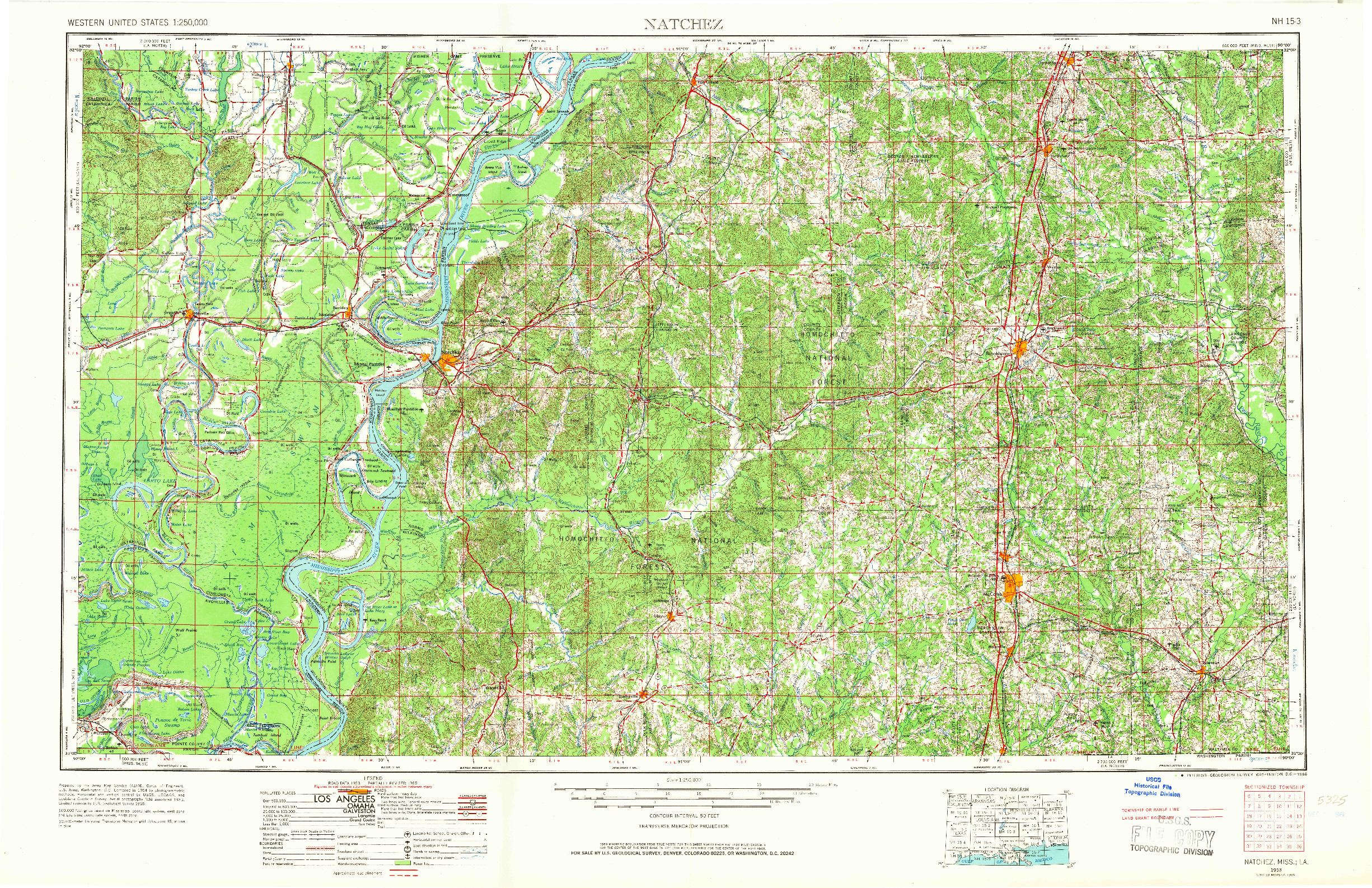 USGS 1:250000-SCALE QUADRANGLE FOR NATCHEZ, MS 1953