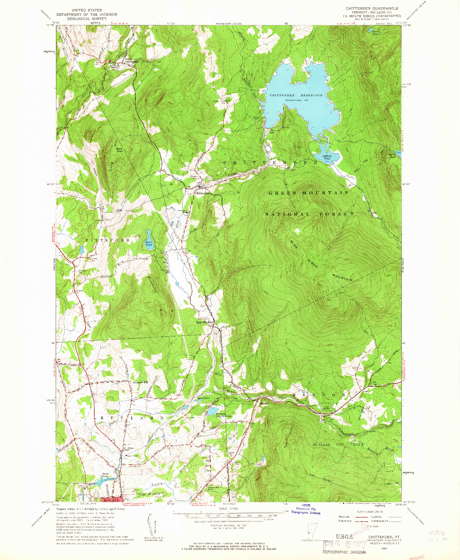 USGS 1:24000-SCALE QUADRANGLE FOR CHITTENDEN, VT 1961