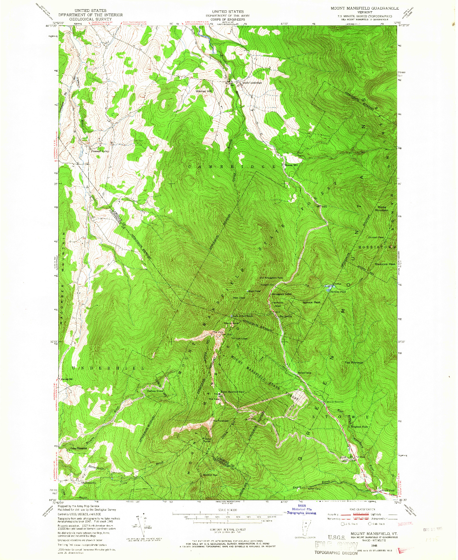 USGS 1:24000-SCALE QUADRANGLE FOR MOUNT MANSFIELD, VT 1948