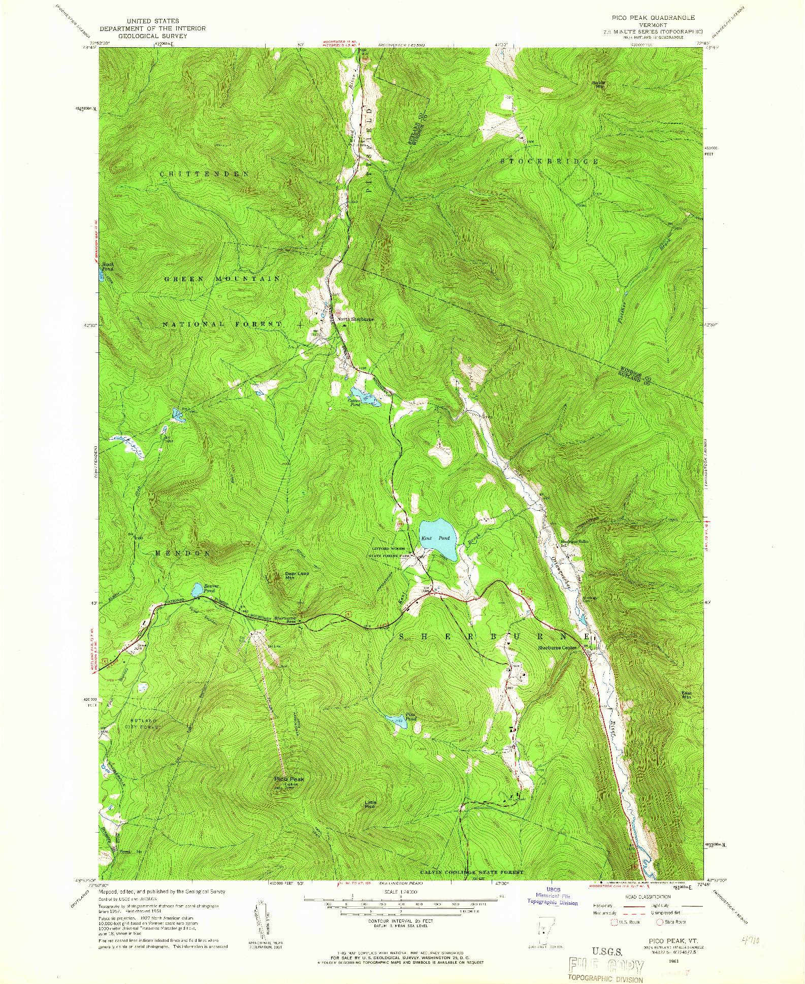 USGS 1:24000-SCALE QUADRANGLE FOR PICO PEAK, VT 1961