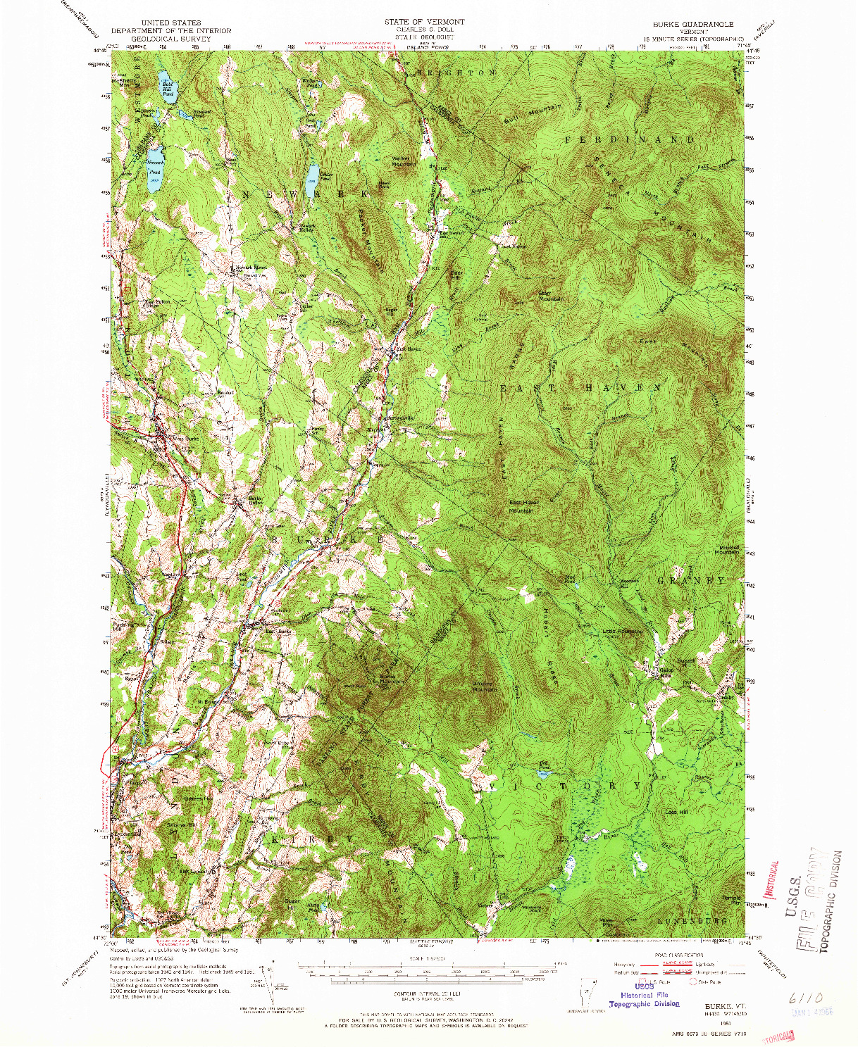 USGS 1:62500-SCALE QUADRANGLE FOR BURKE, VT 1951