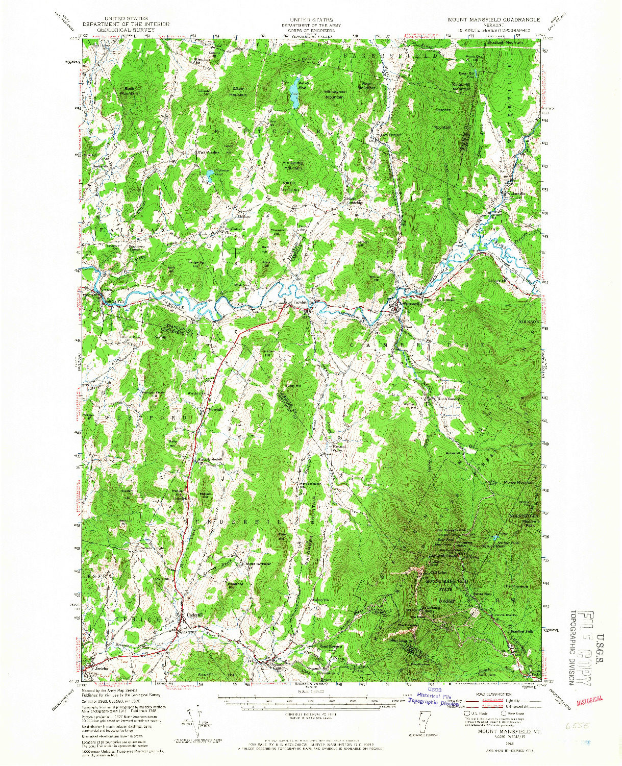 USGS 1:62500-SCALE QUADRANGLE FOR MOUNT MANSFIELD, VT 1948