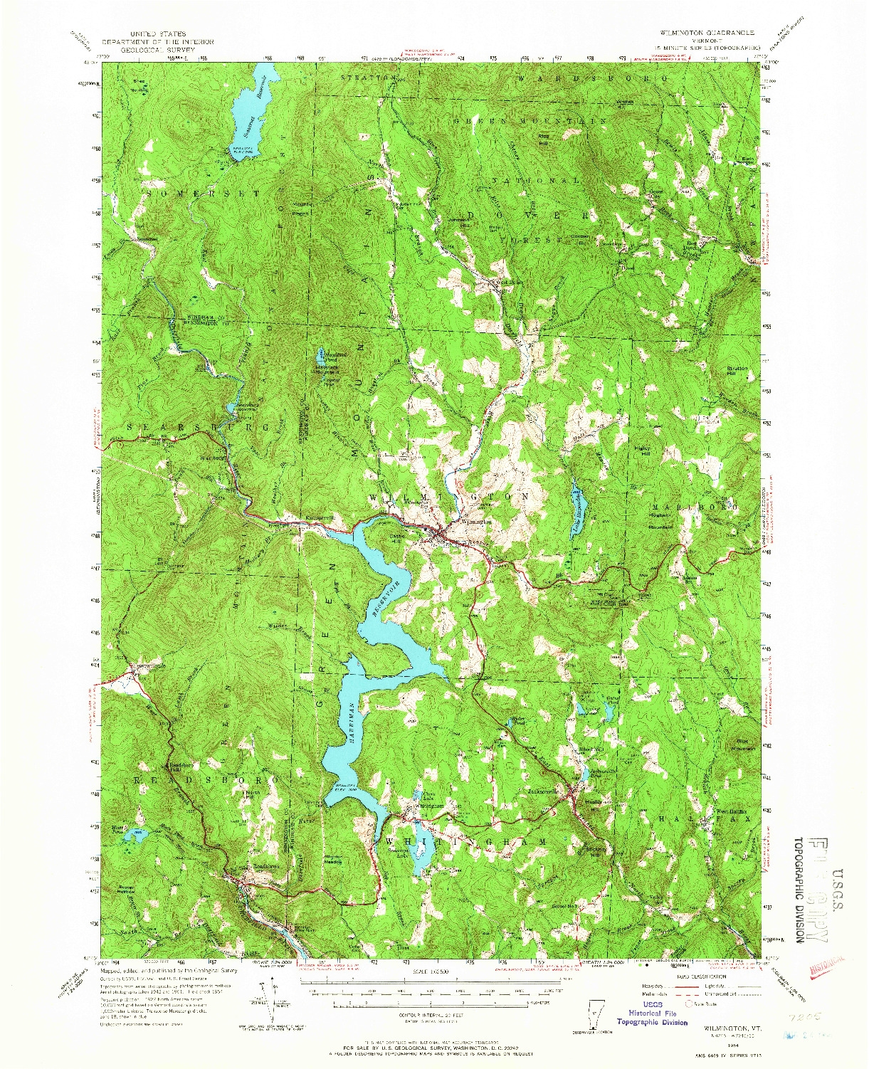 USGS 1:62500-SCALE QUADRANGLE FOR WILMINGTON, VT 1954