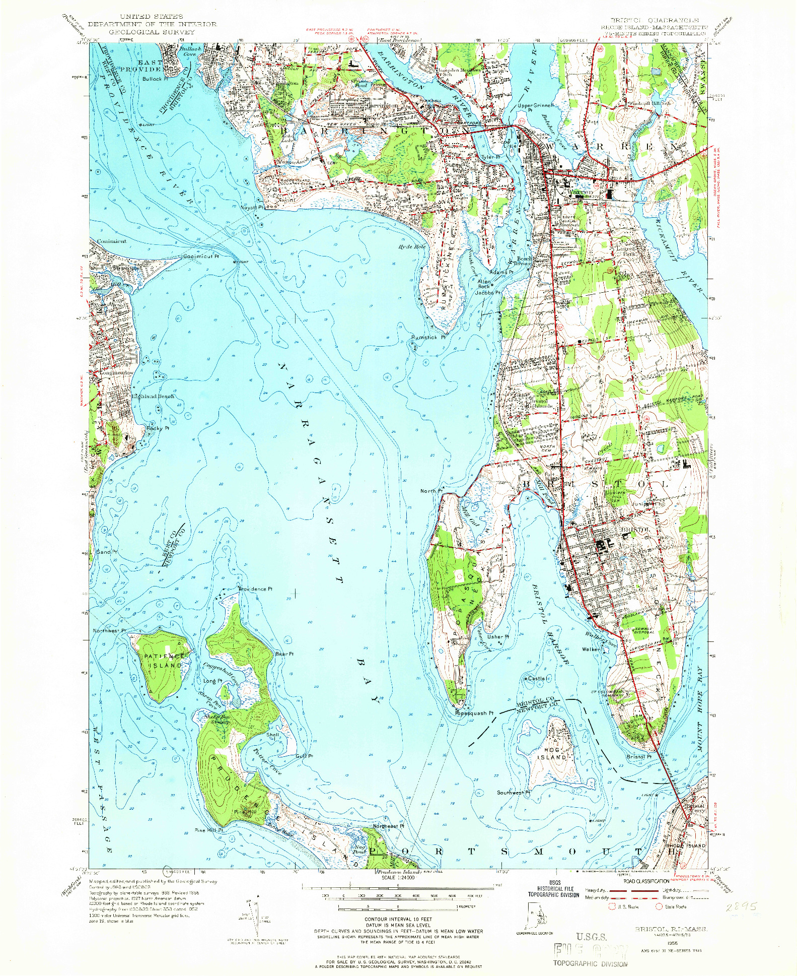 USGS 1:24000-SCALE QUADRANGLE FOR BRISTOL, RI 1955