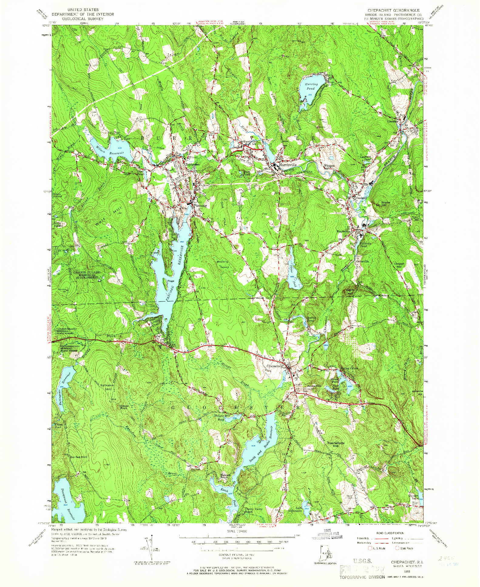 USGS 1:24000-SCALE QUADRANGLE FOR CHEPACHET, RI 1955