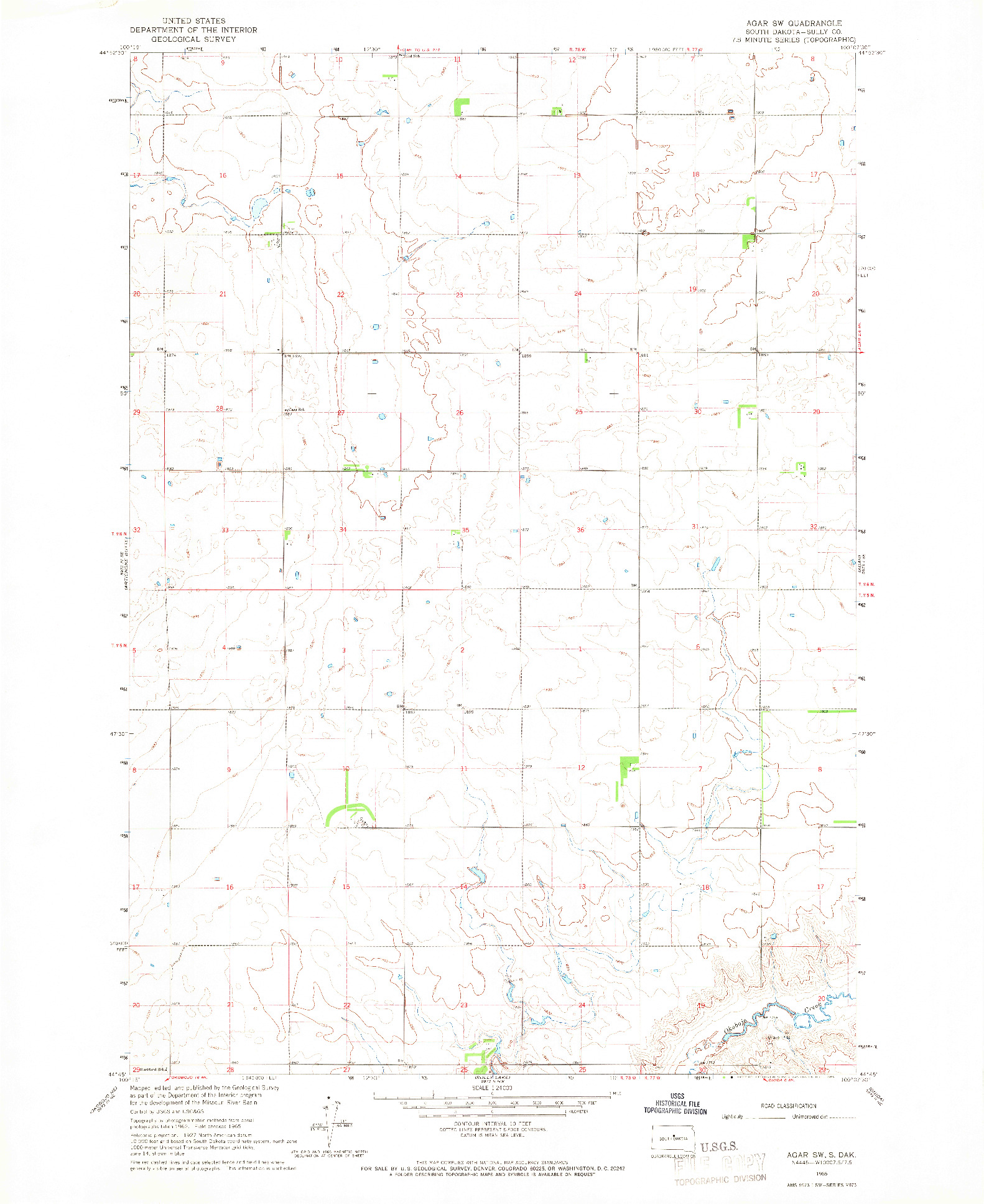 USGS 1:24000-SCALE QUADRANGLE FOR AGAR SW, SD 1965