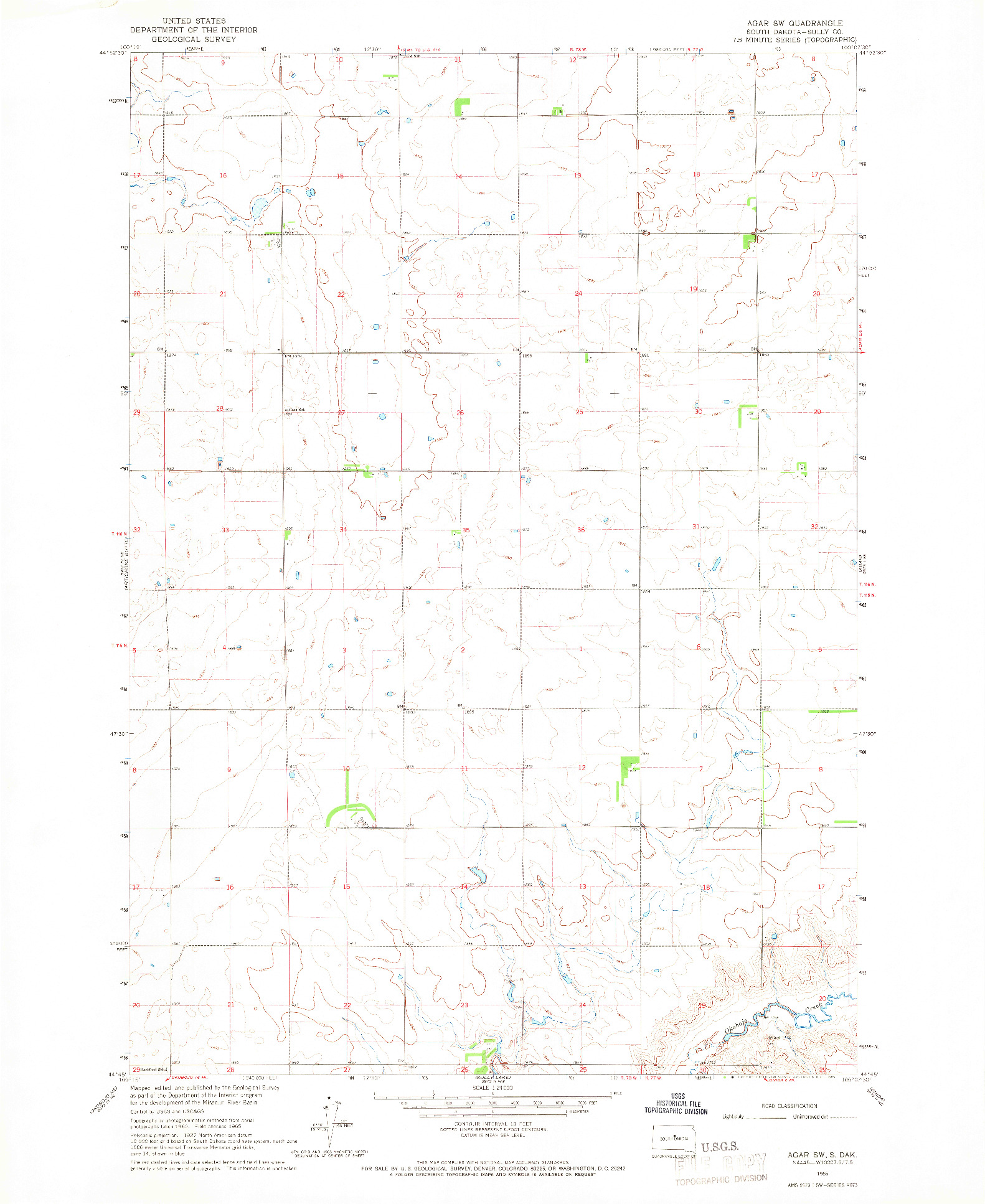 USGS 1:24000-SCALE QUADRANGLE FOR AGAR SW, SD 1965