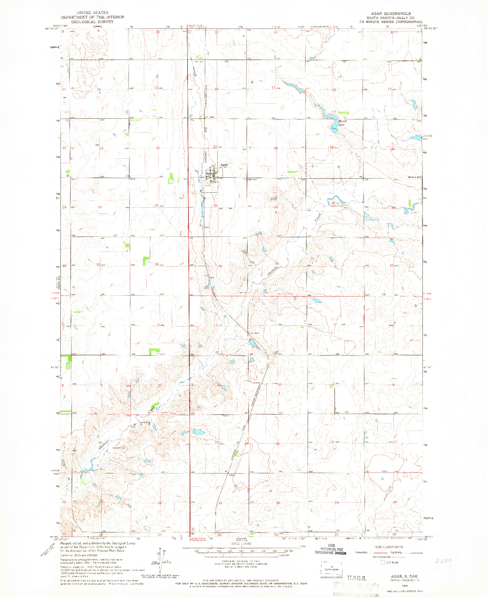 USGS 1:24000-SCALE QUADRANGLE FOR AGAR, SD 1965