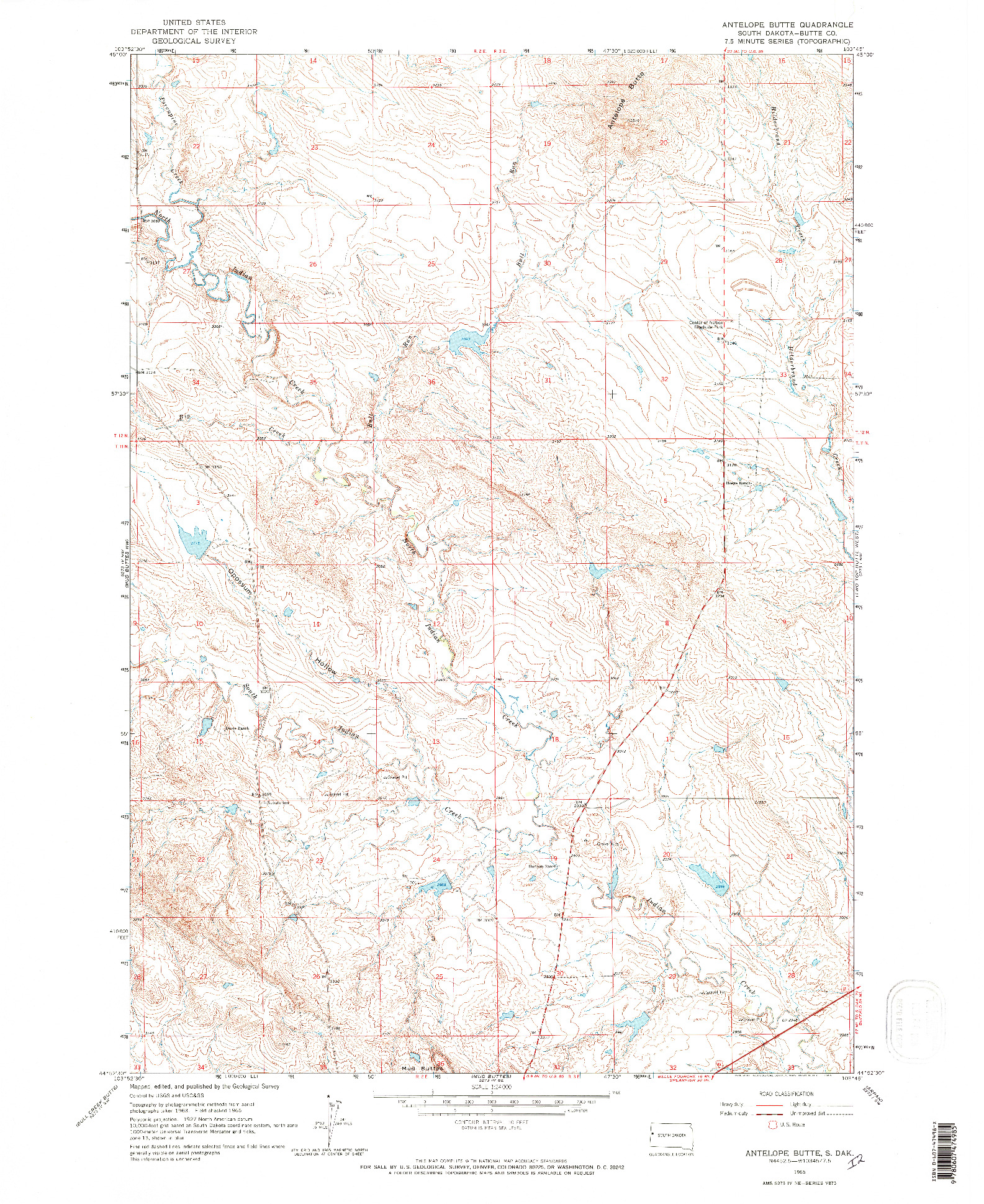 USGS 1:24000-SCALE QUADRANGLE FOR ANTELOPE BUTTE, SD 1965