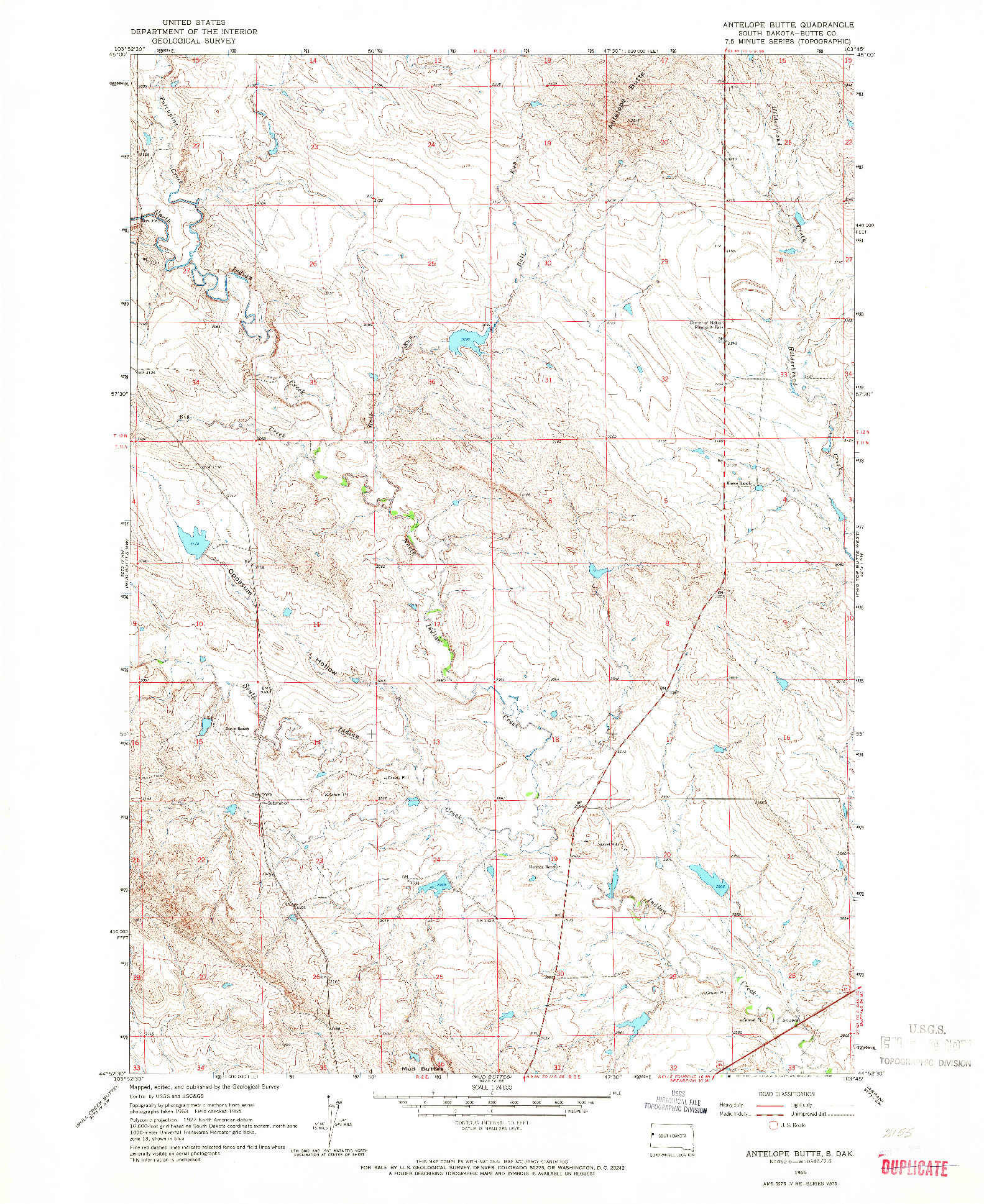 USGS 1:24000-SCALE QUADRANGLE FOR ANTELOPE BUTTE, SD 1965