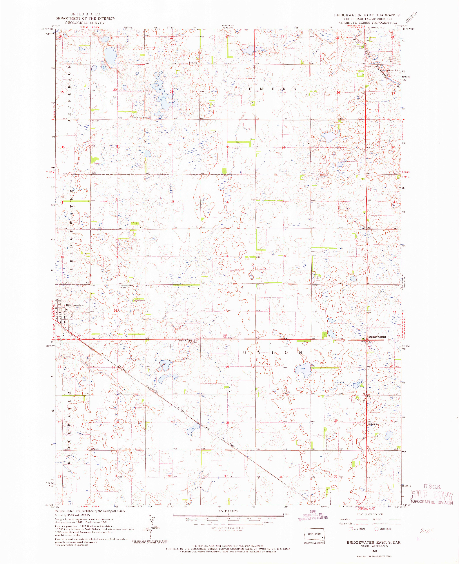 USGS 1:24000-SCALE QUADRANGLE FOR BRIDGEWATER EAST, SD 1964