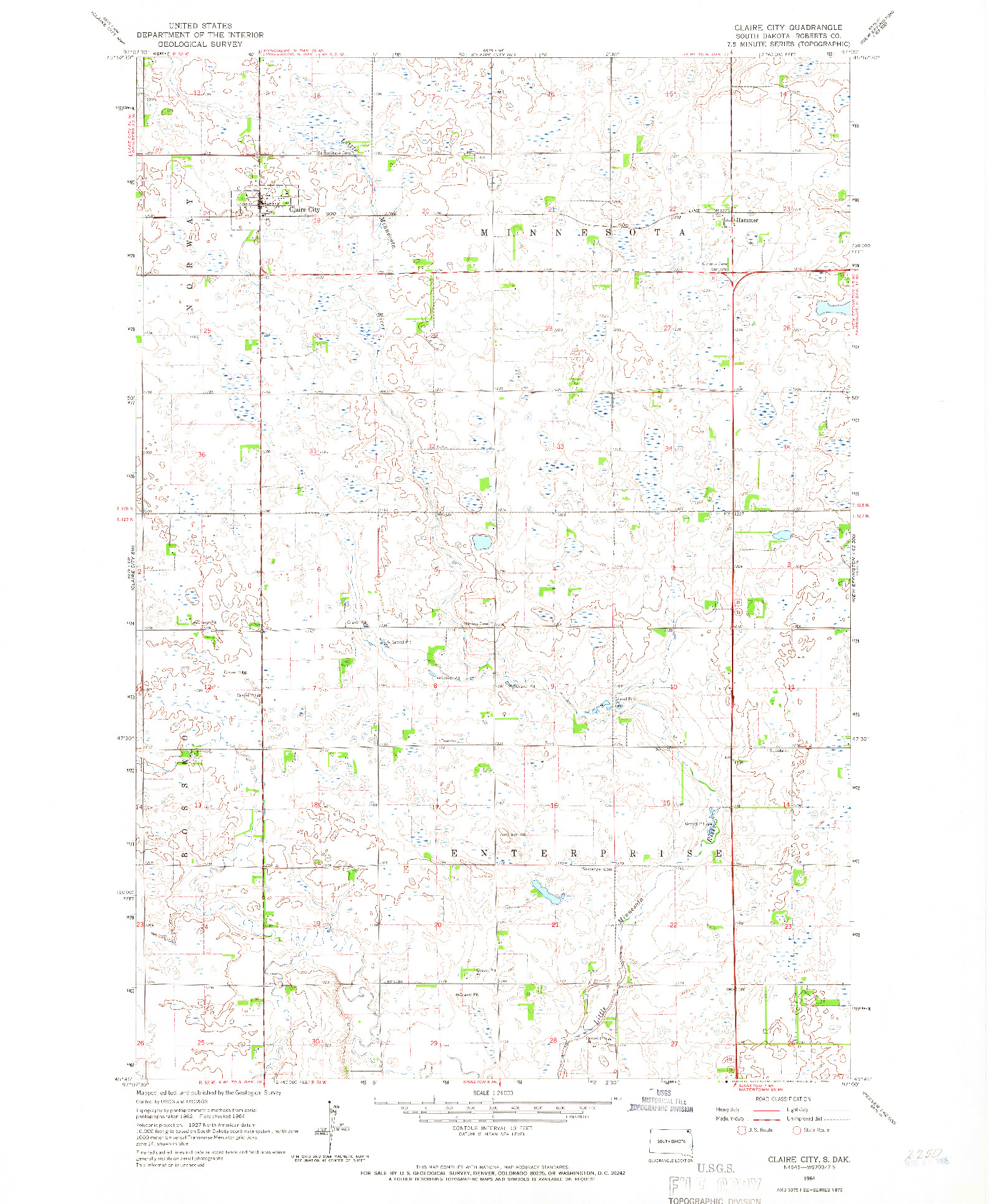 USGS 1:24000-SCALE QUADRANGLE FOR CLAIRE CITY, SD 1964