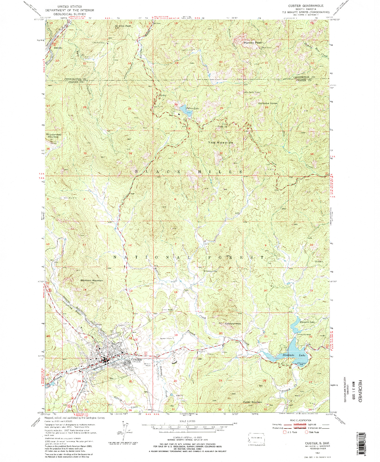 USGS 1:24000-SCALE QUADRANGLE FOR CUSTER, SD 1954