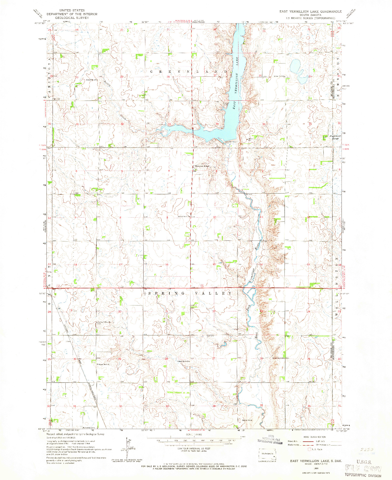 USGS 1:24000-SCALE QUADRANGLE FOR EAST VERMILLION LAKE, SD 1964